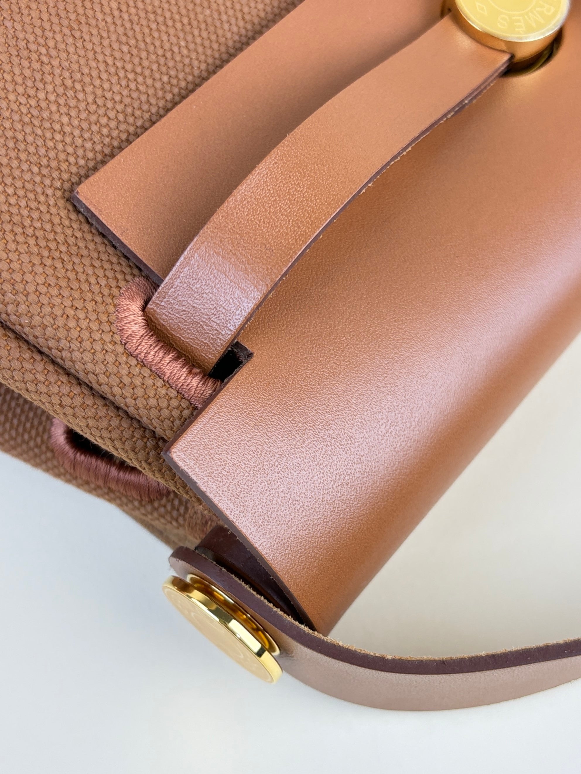 Hermes gold/fauve canvas and Vache hunter leather herbage zip20 mini bag