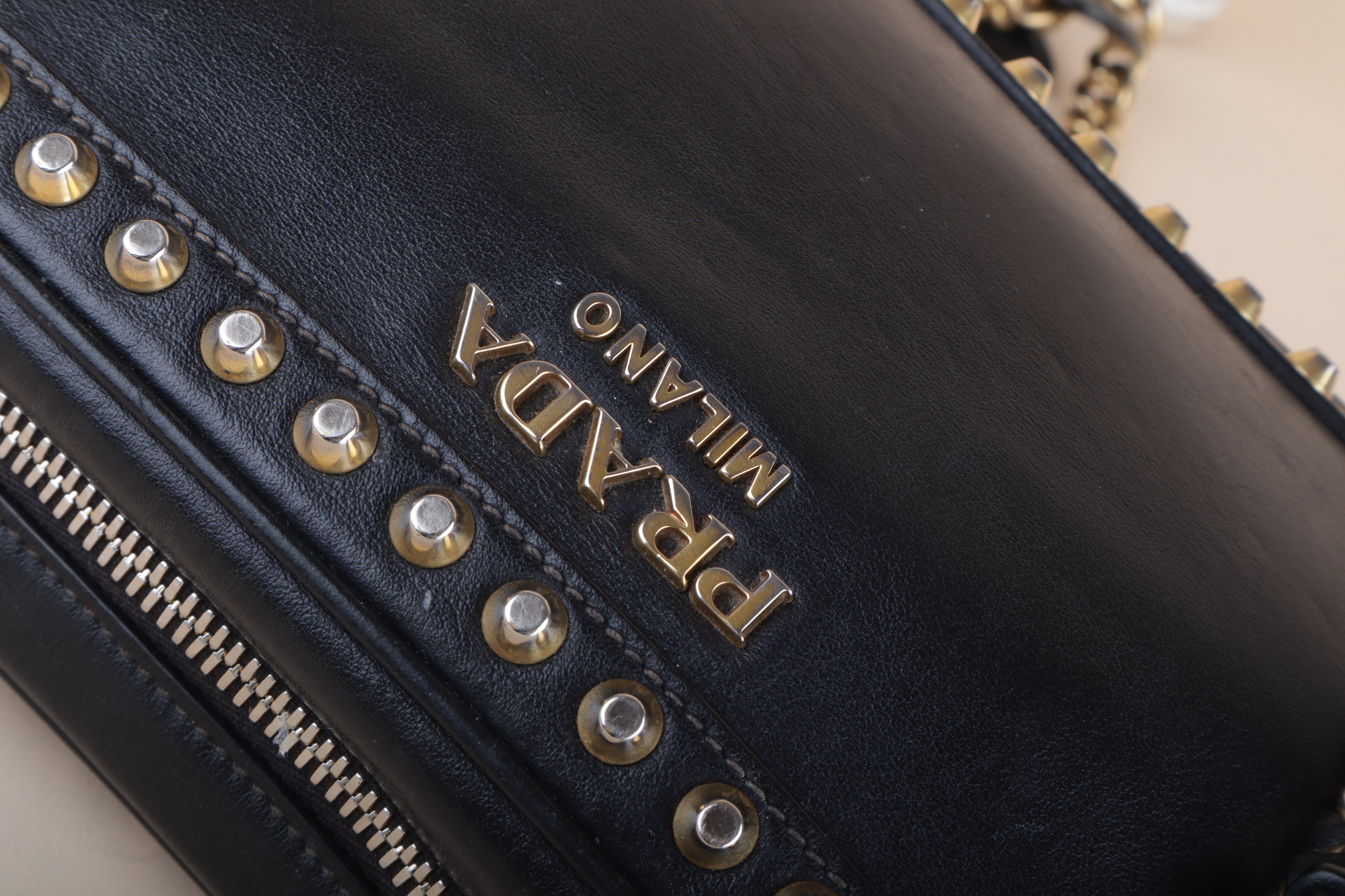 Prada Black Studded Camera Crossbody Bag