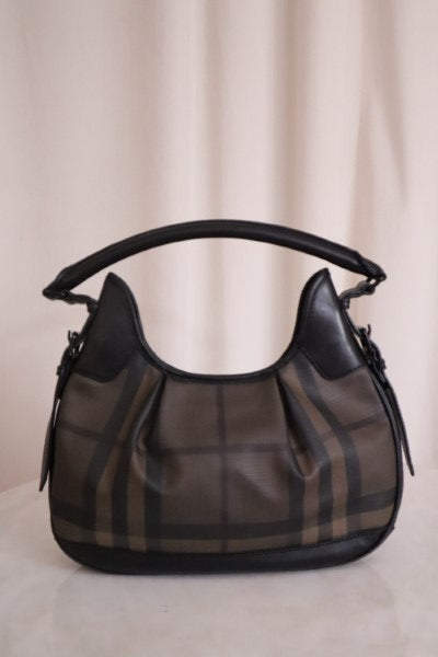 Burberry Black Smoked Check Brooklyn Hobo Trench Bag