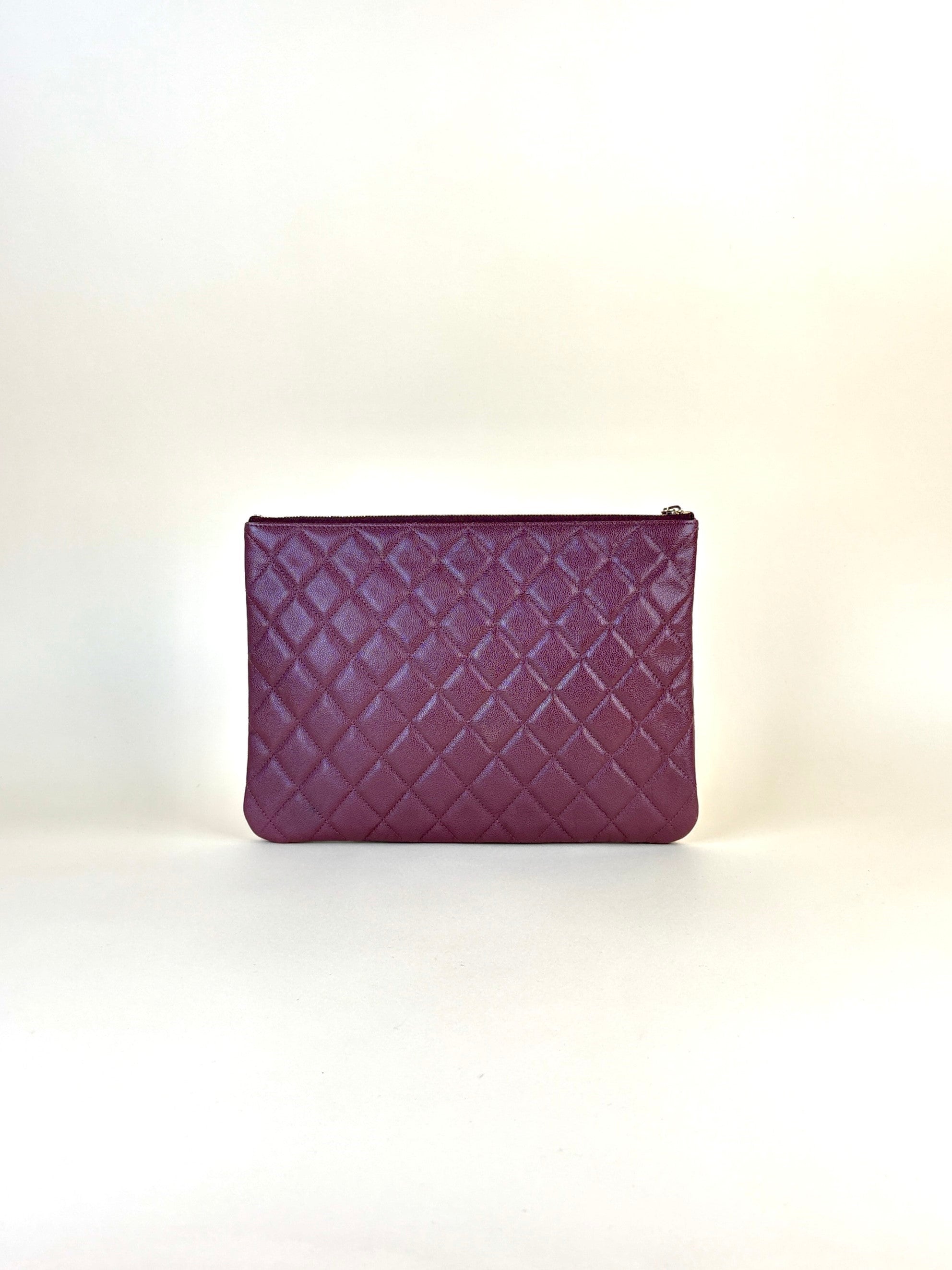 Chanel Burgundy Quilted Medium O-Case Zip Pouch