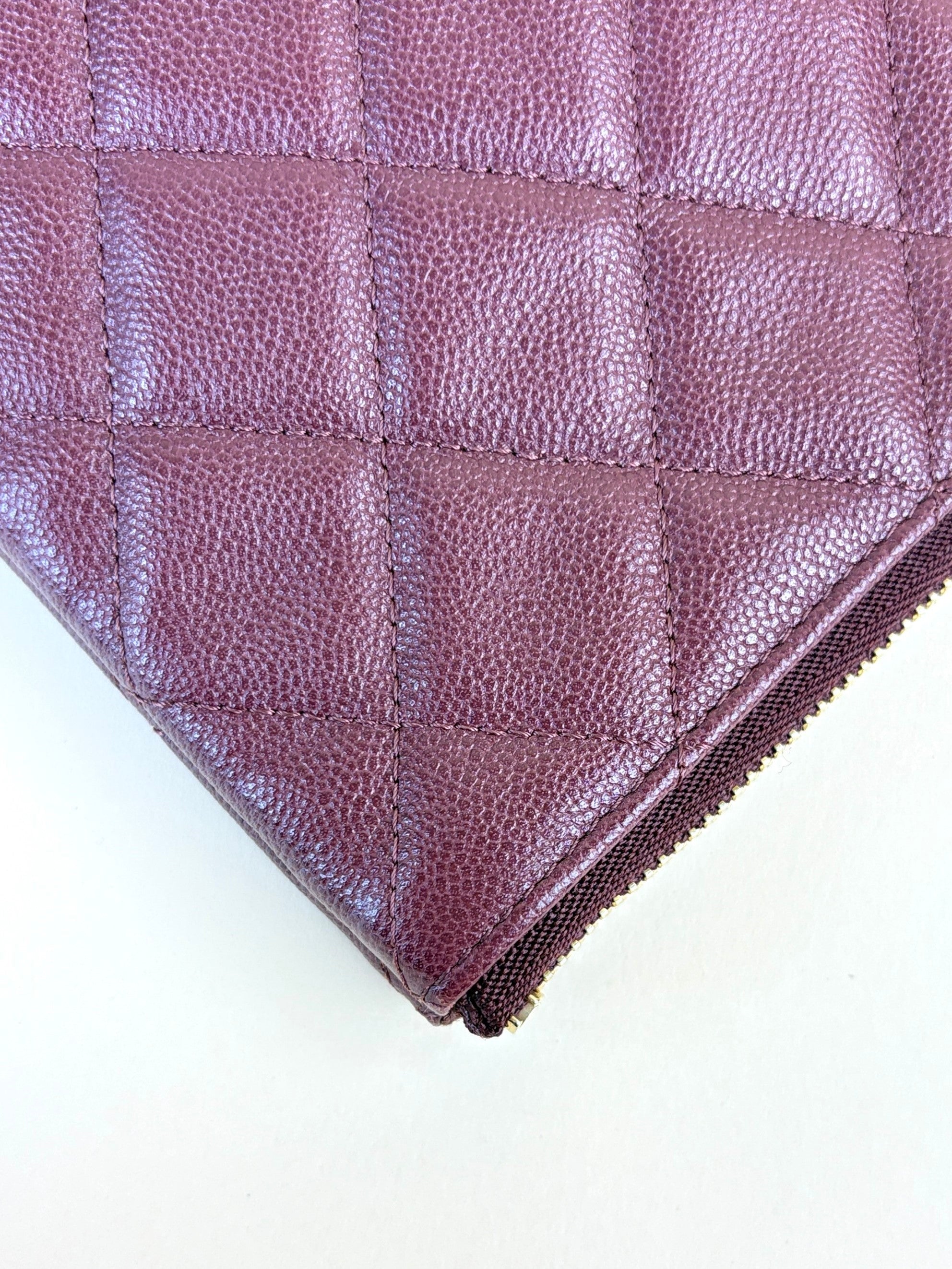 Chanel Burgundy Quilted Medium O-Case Zip Pouch