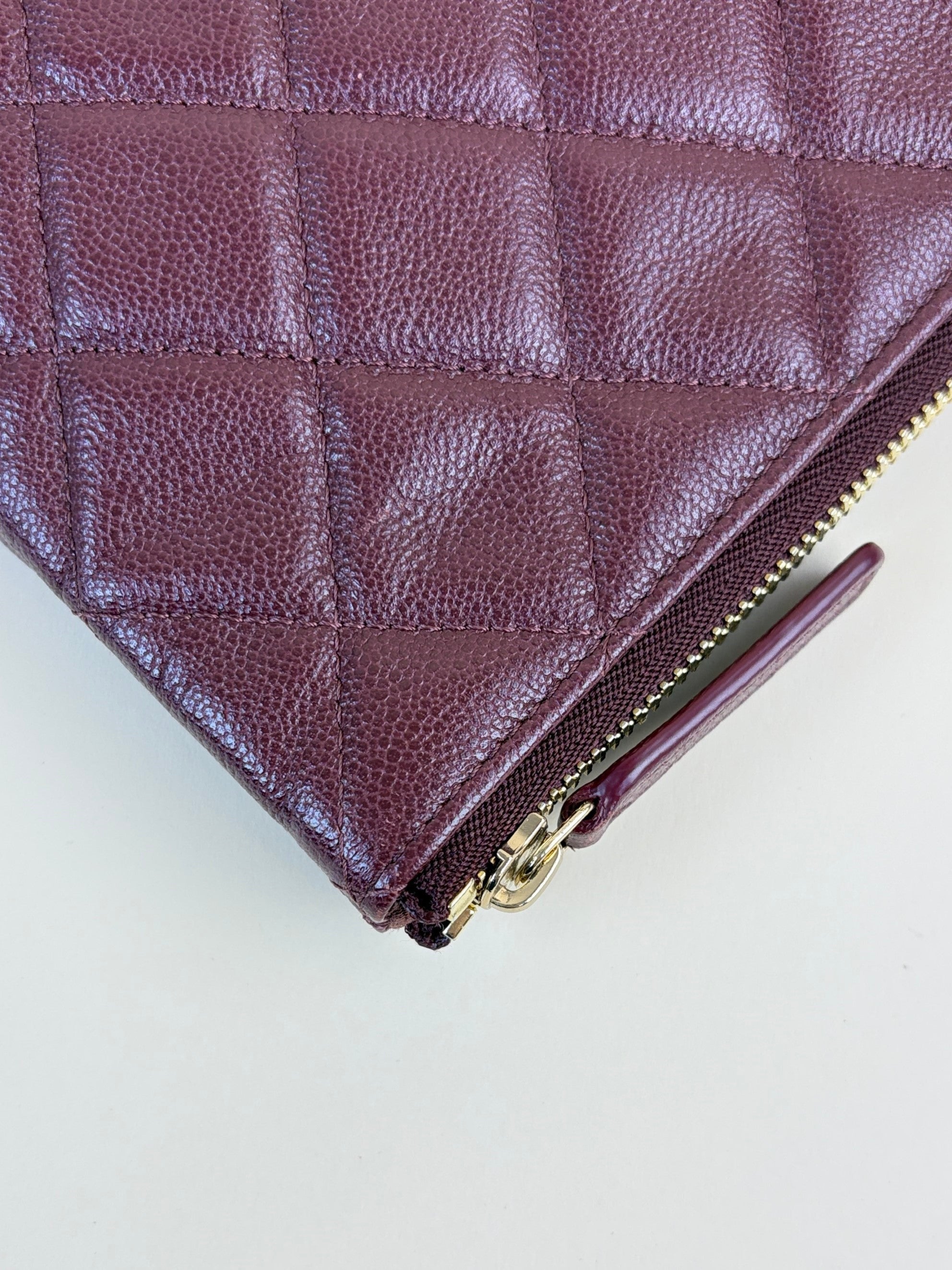 Chanel Burgundy Quilted Medium O-Case Zip Pouch