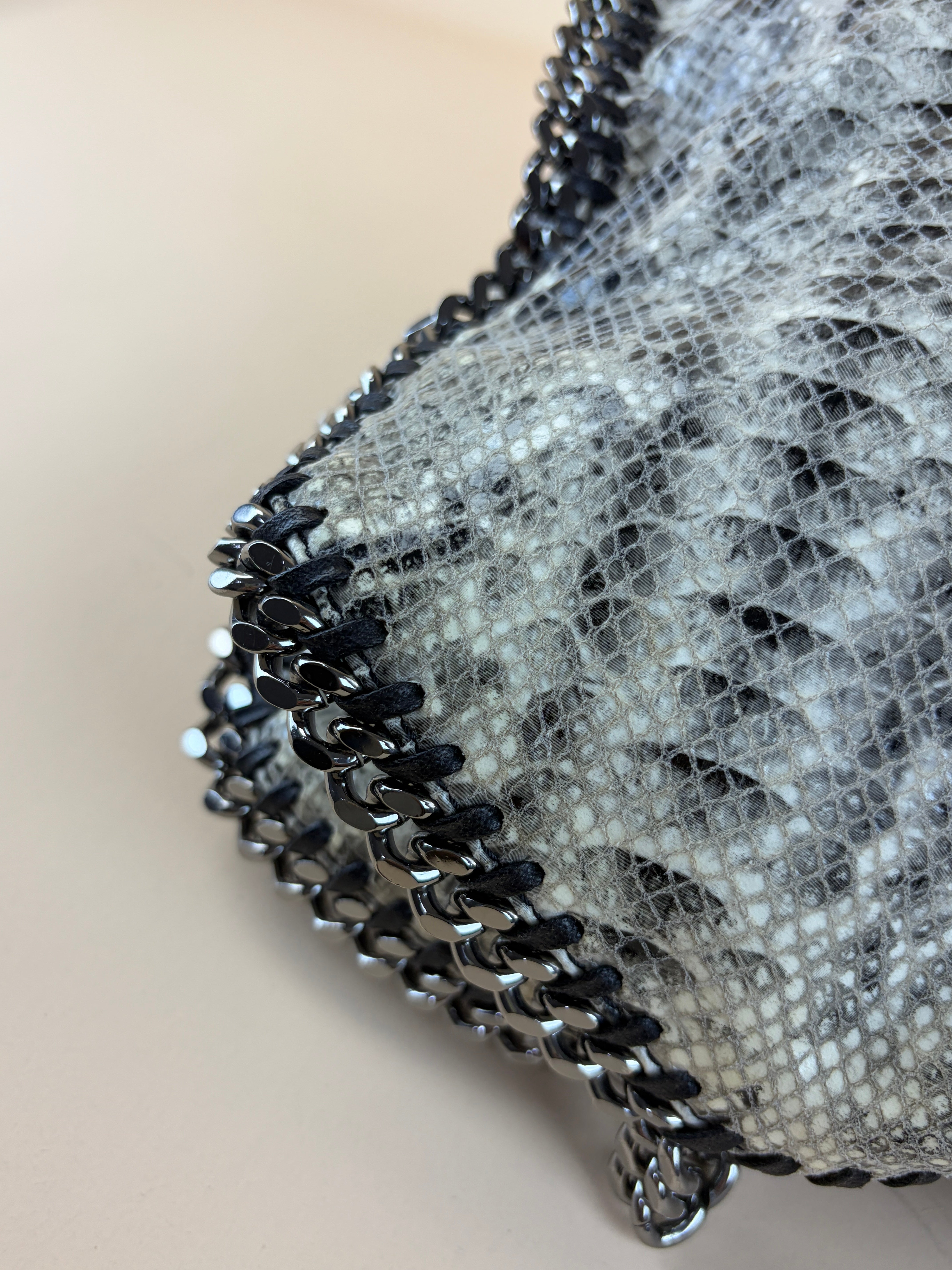 Stella Mccartney Bicolor Python Falabella Fold Over 3 Chains Bag