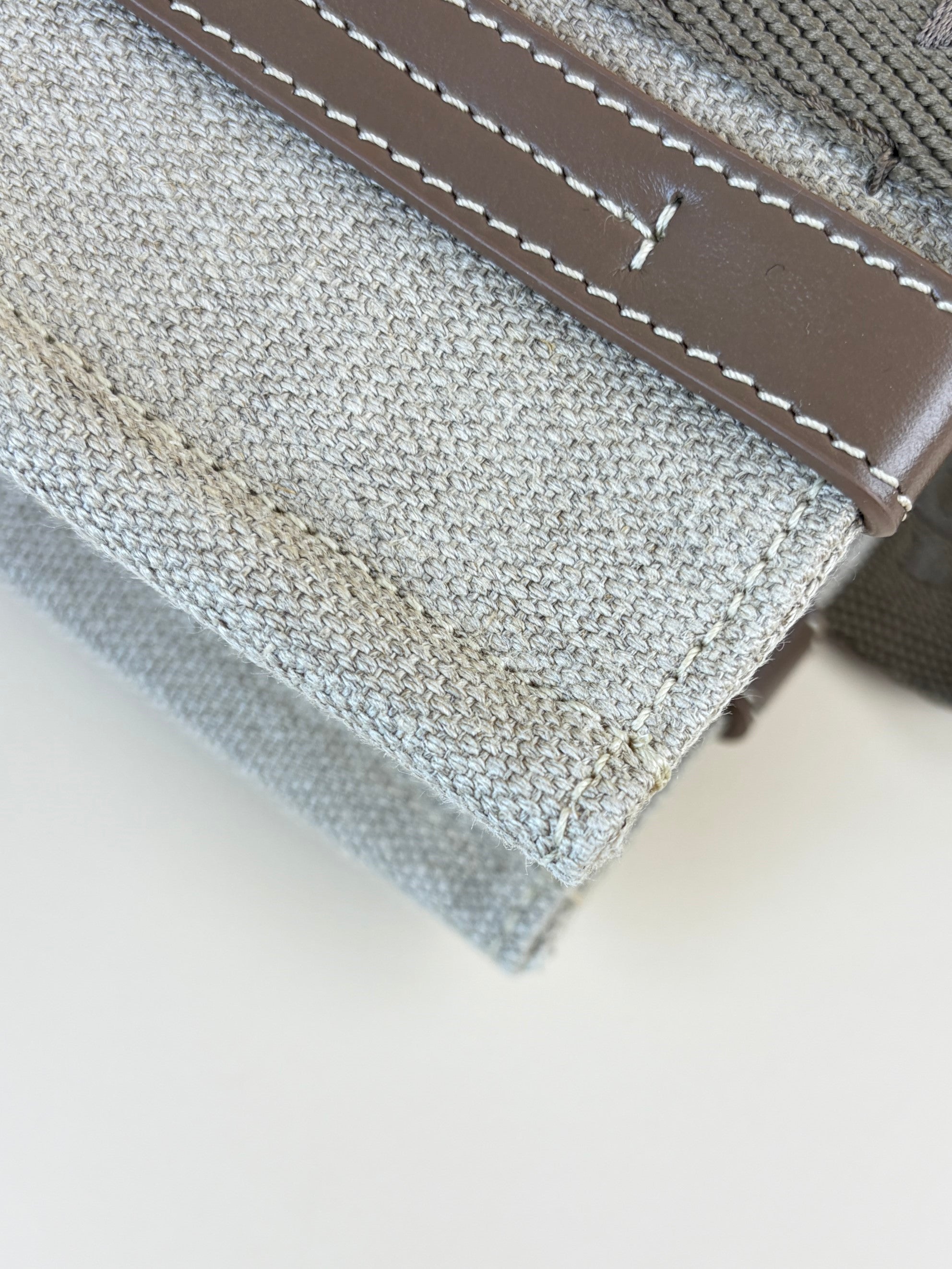 Chloe Brown Linen Small Woody Tote Bag W/ Strap