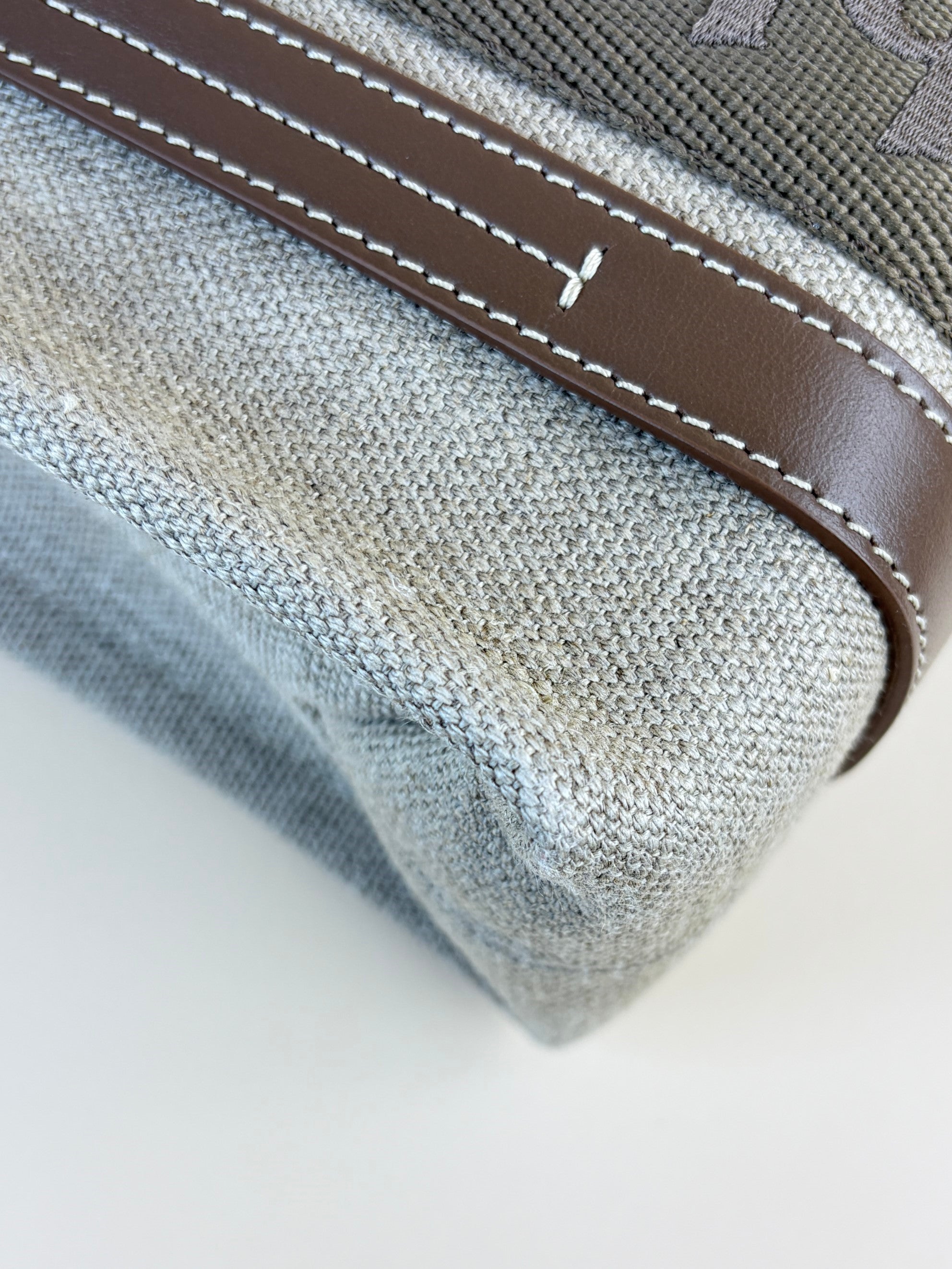 Chloe Brown Linen Small Woody Tote Bag W/ Strap