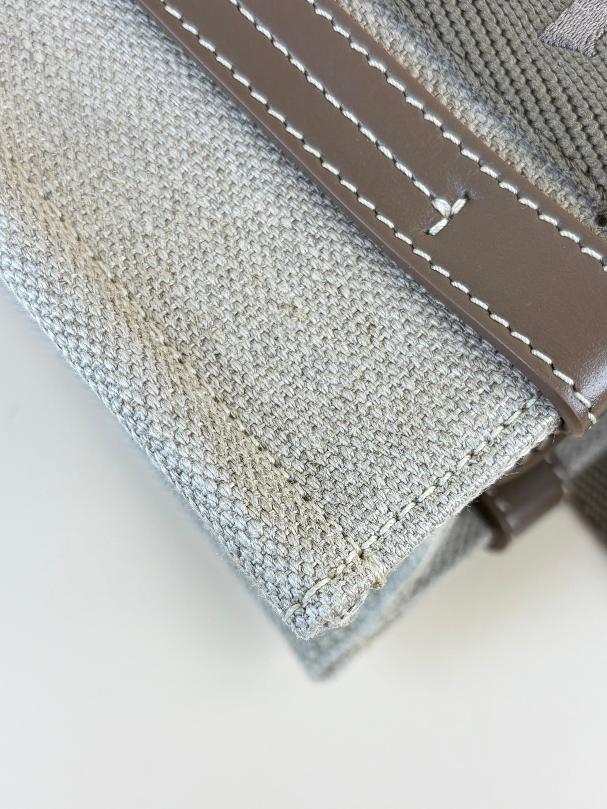 Chloe Brown Linen Small Woody Tote Bag W/ Strap