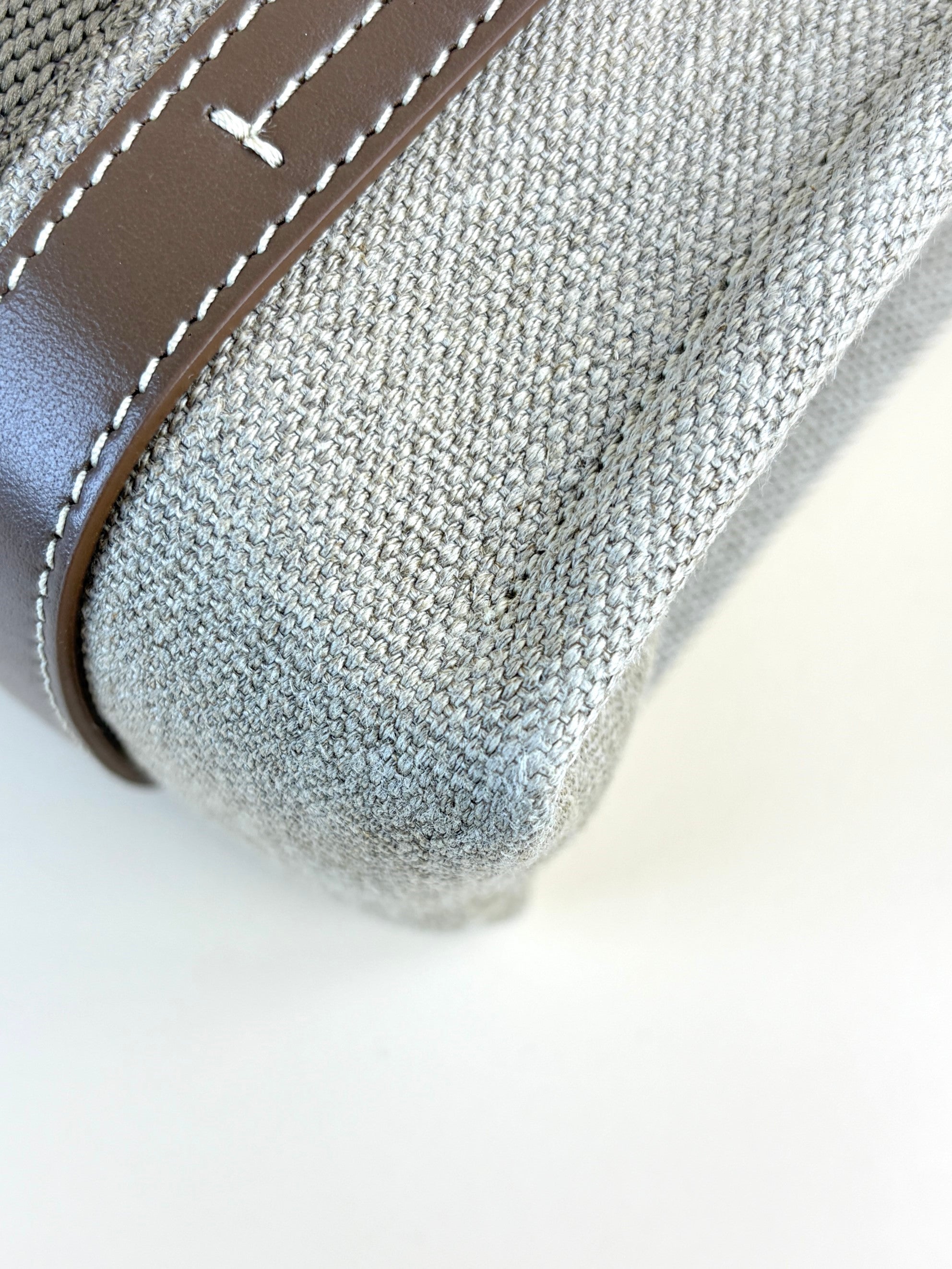 Chloe Brown Linen Small Woody Tote Bag W/ Strap