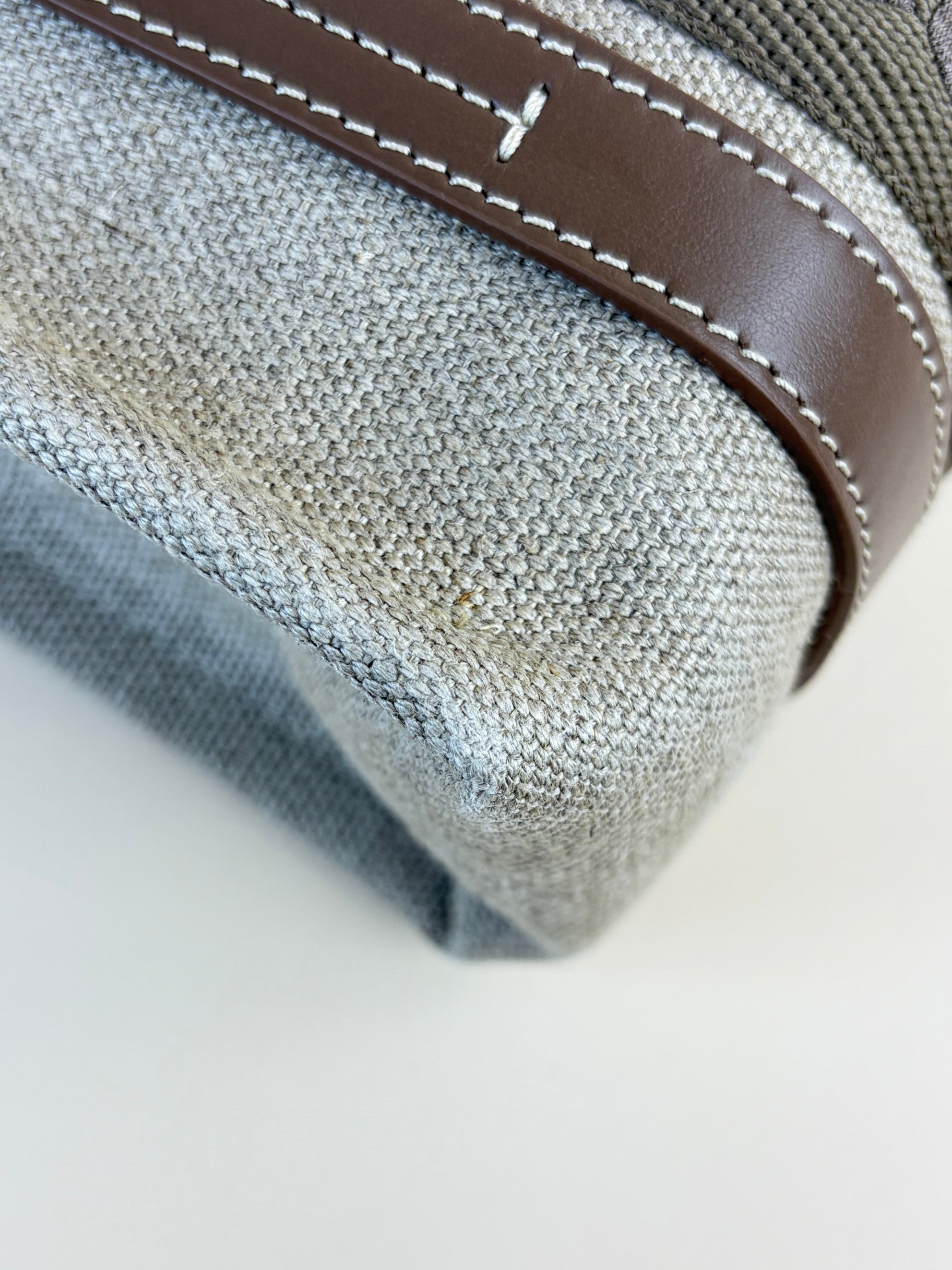 Chloe Brown Linen Small Woody Tote Bag W/ Strap