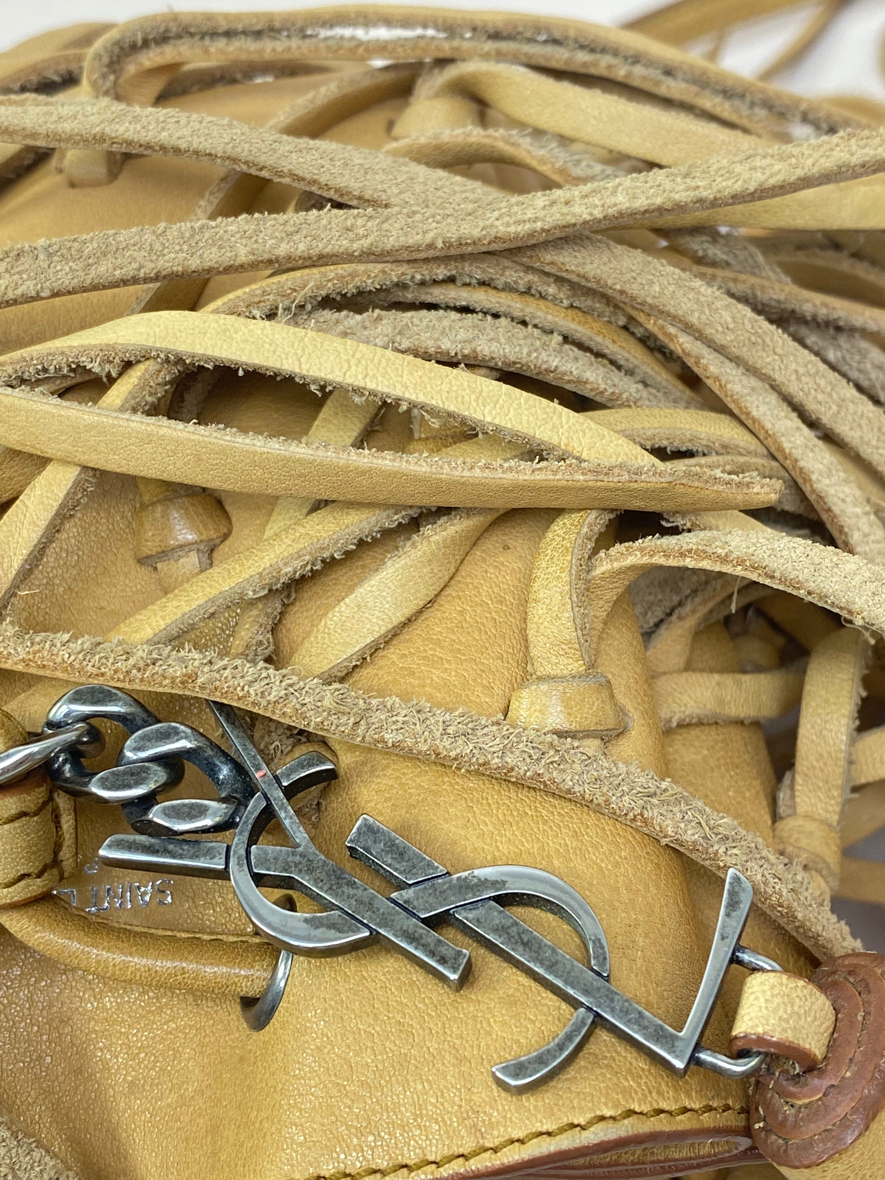 YSL Camel Monogram Mini Bourse Bucket Crossbody Bag