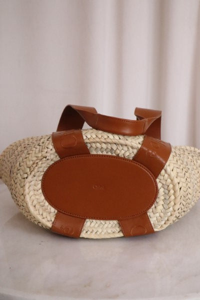 Chloe Bicolor Raffia Medium Scenes Basket Wicker Top Handle Bag