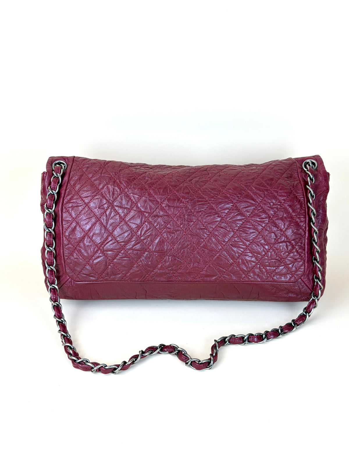 Chanel red crinkled leather flap