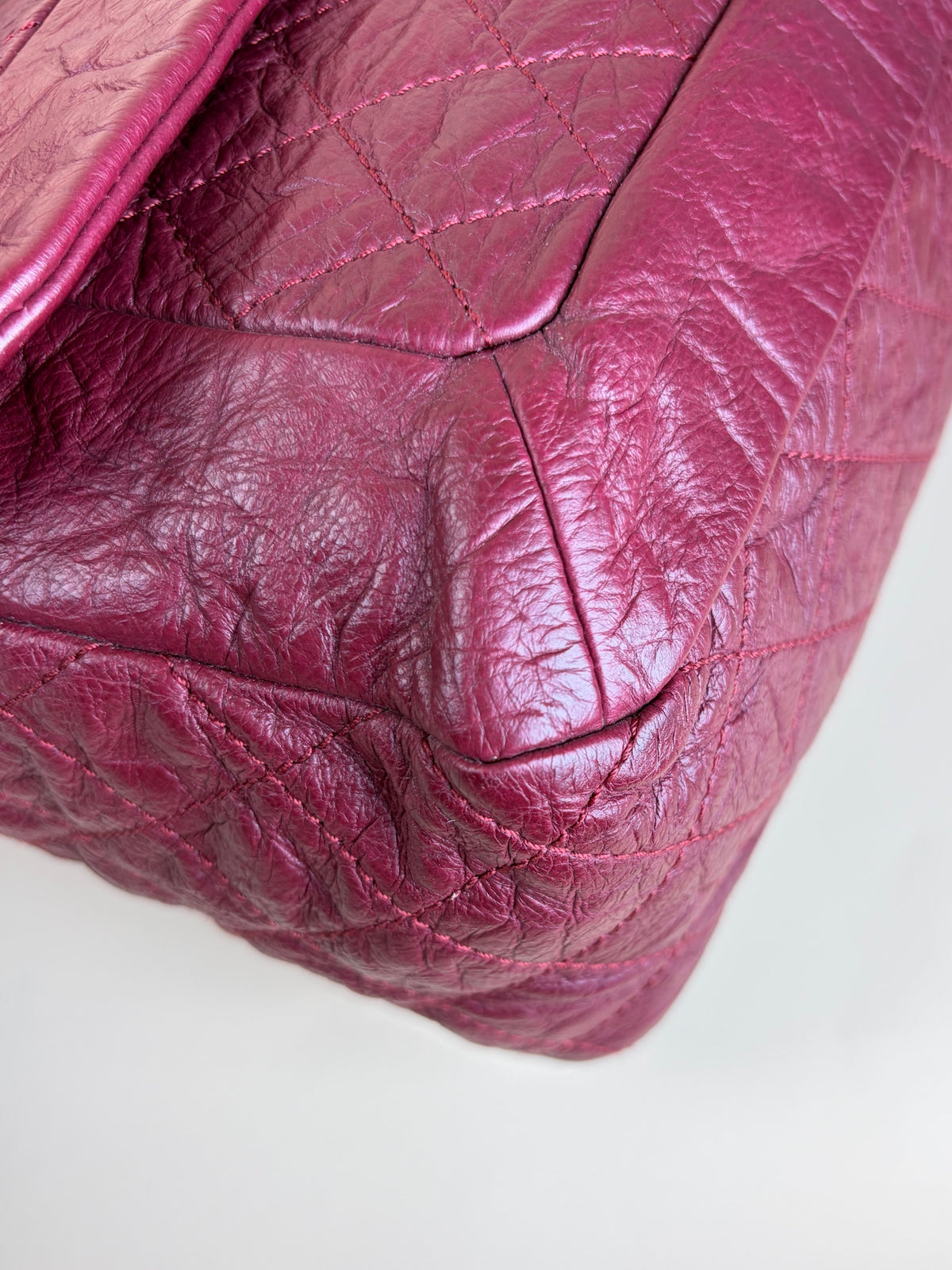 Chanel red crinkled leather flap