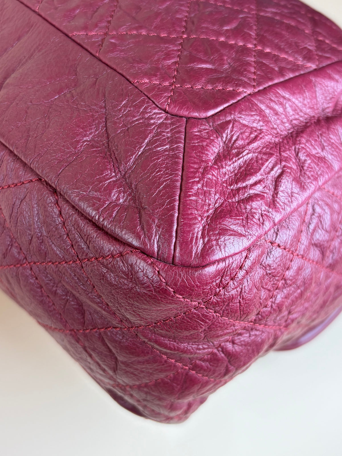 Chanel red crinkled leather flap