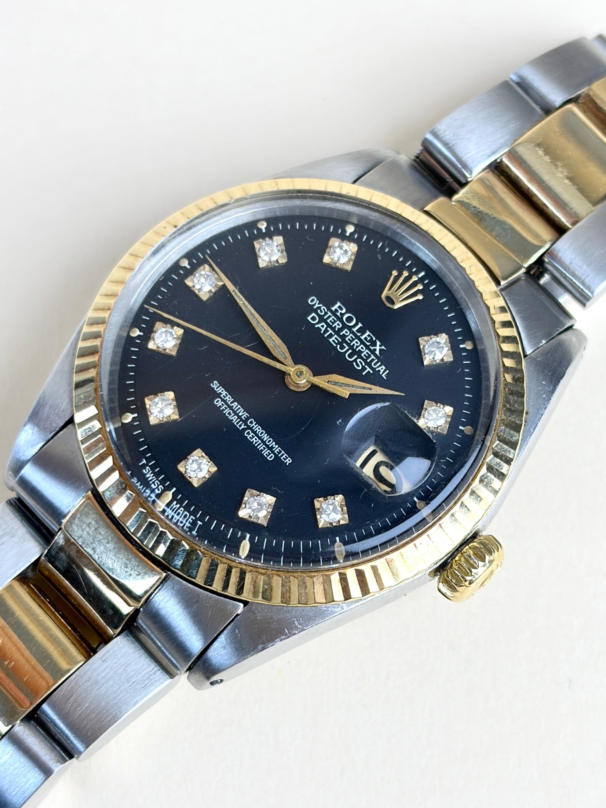 Rolex  date just 36 with a black dial & diamonds