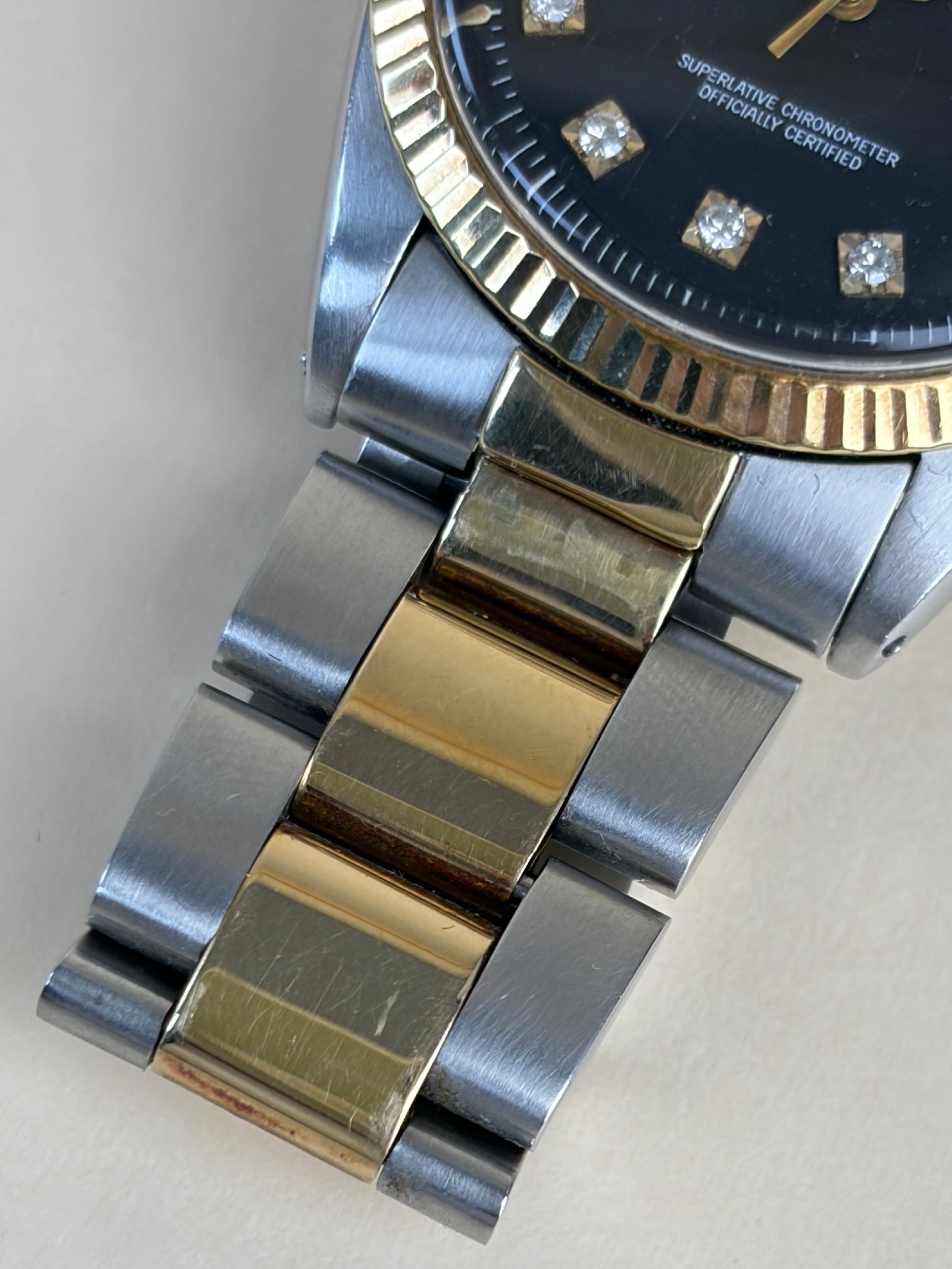 Rolex  date just 36 with a black dial & diamonds