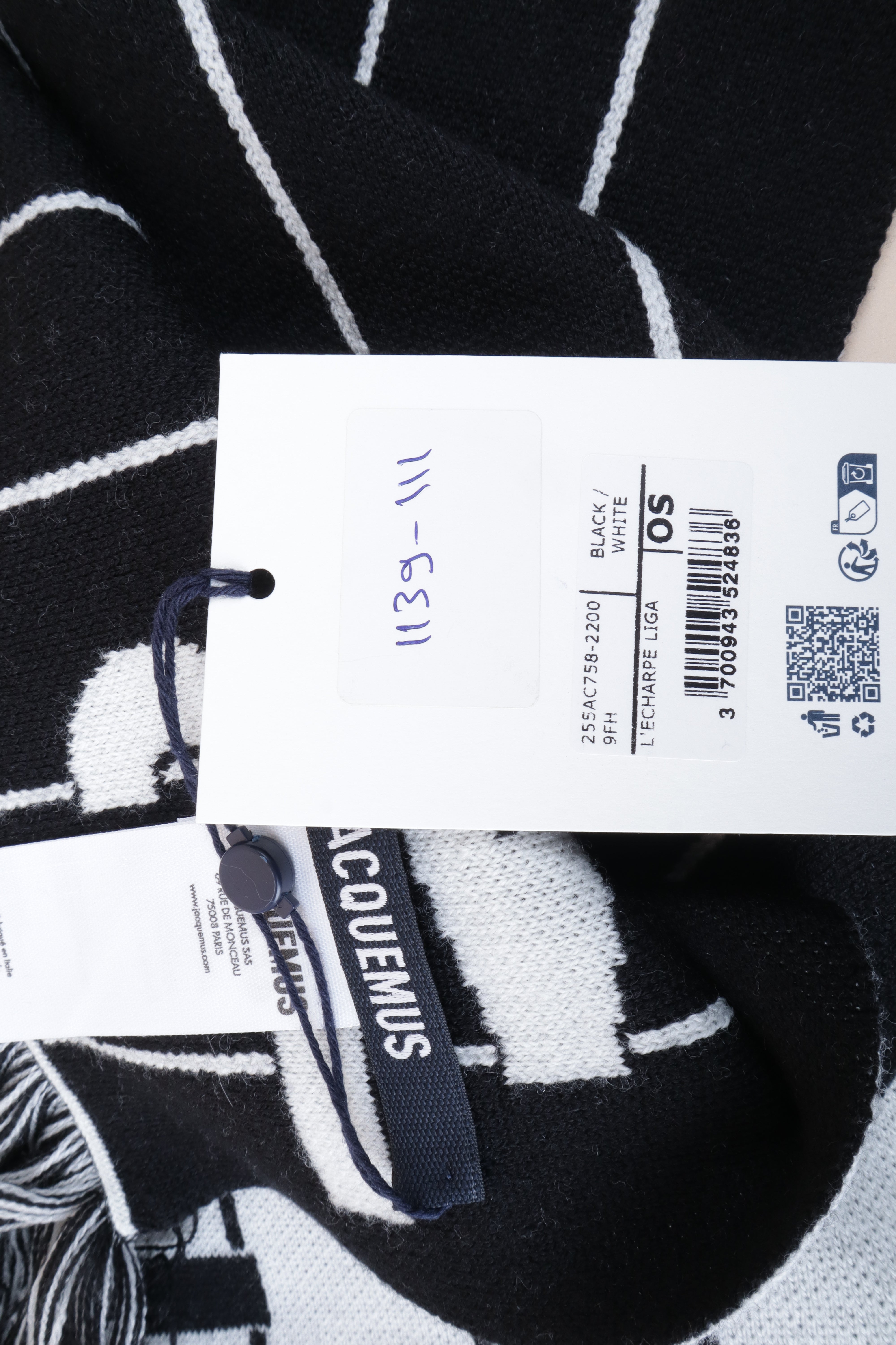 Jacquems the Liga black & white wool scarf