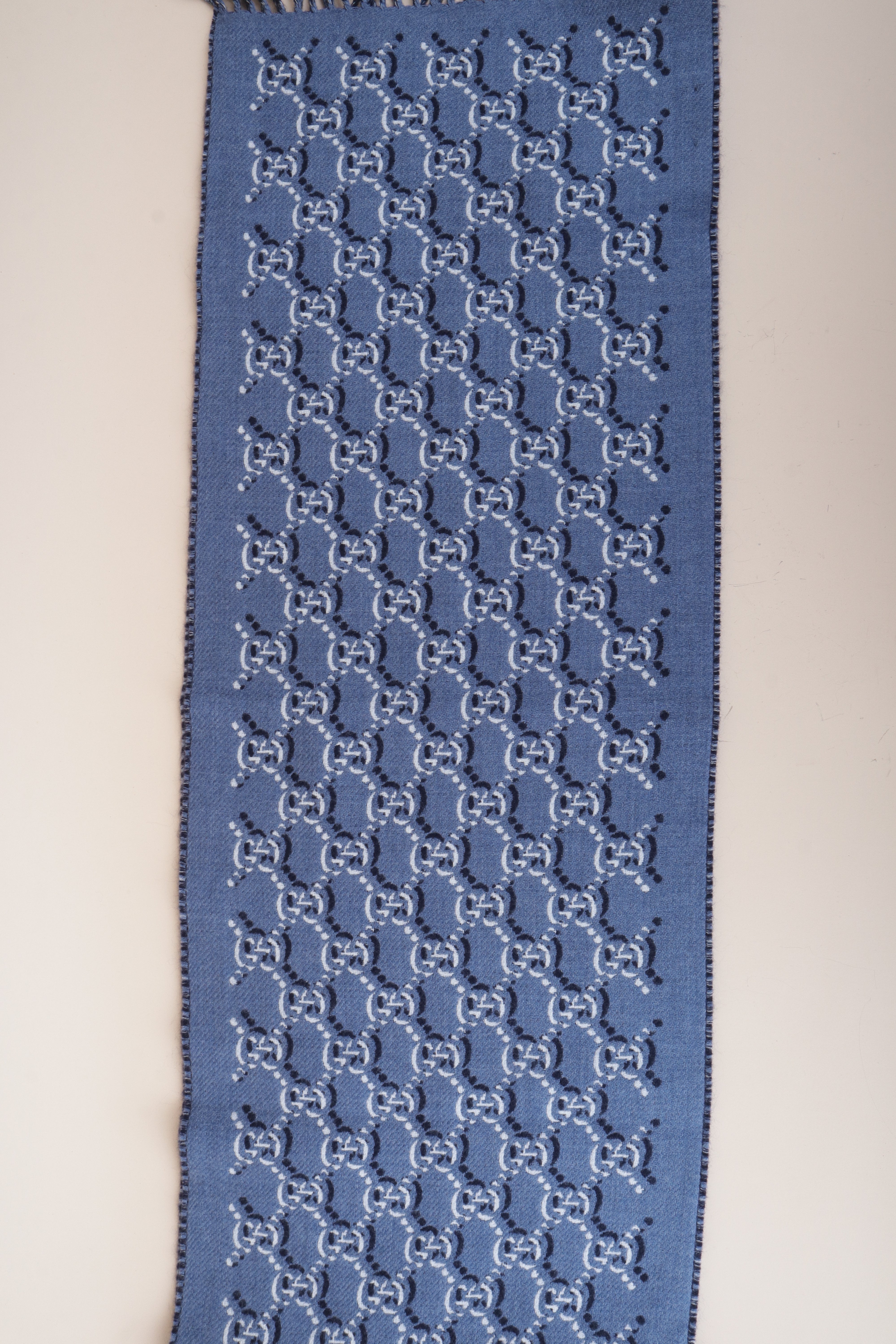 Gucci Blue GG Wool Last Shadow Double Face Scarf