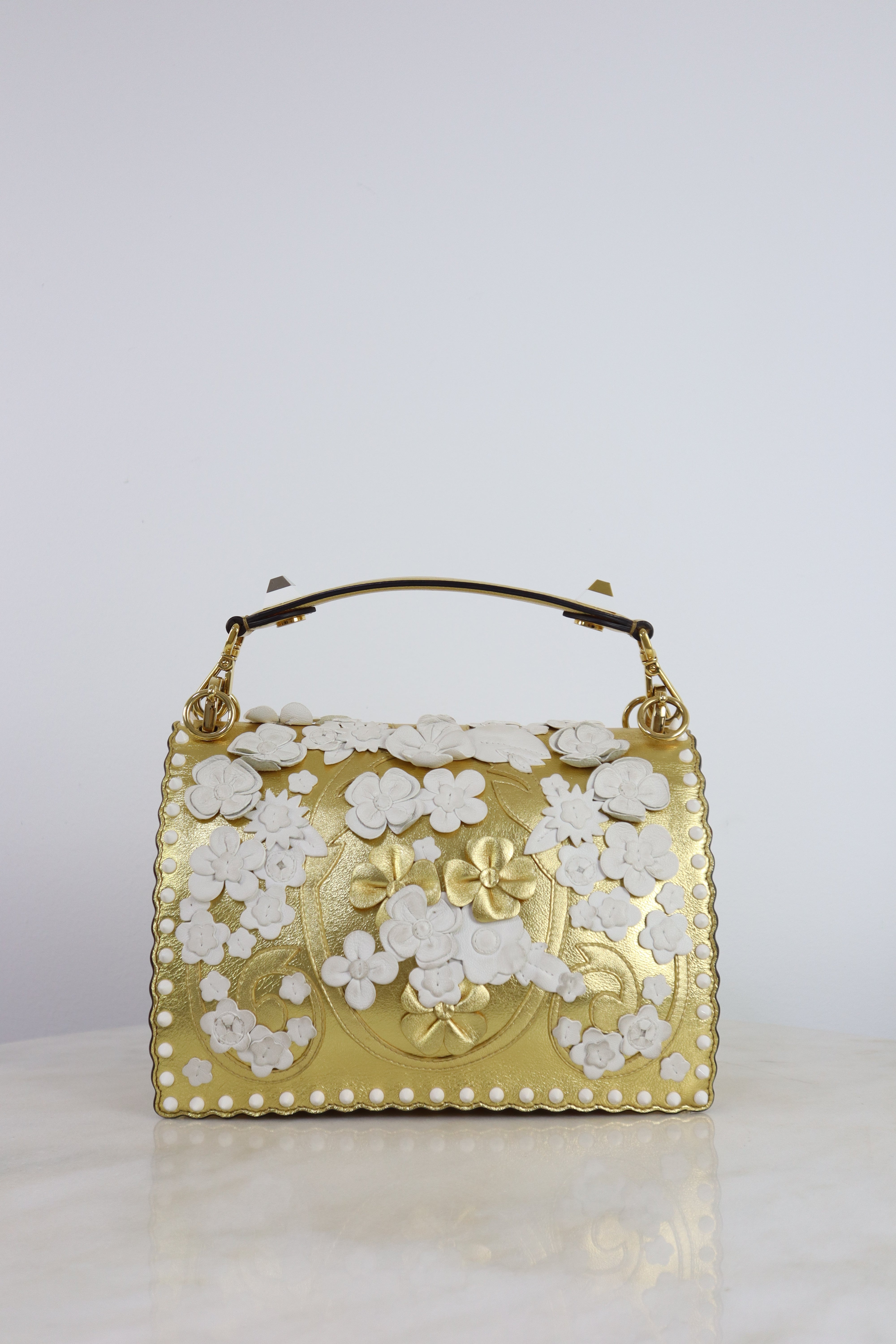 Fendi Bicolor Floral Metallic Kan I Monster Shoulder Bag