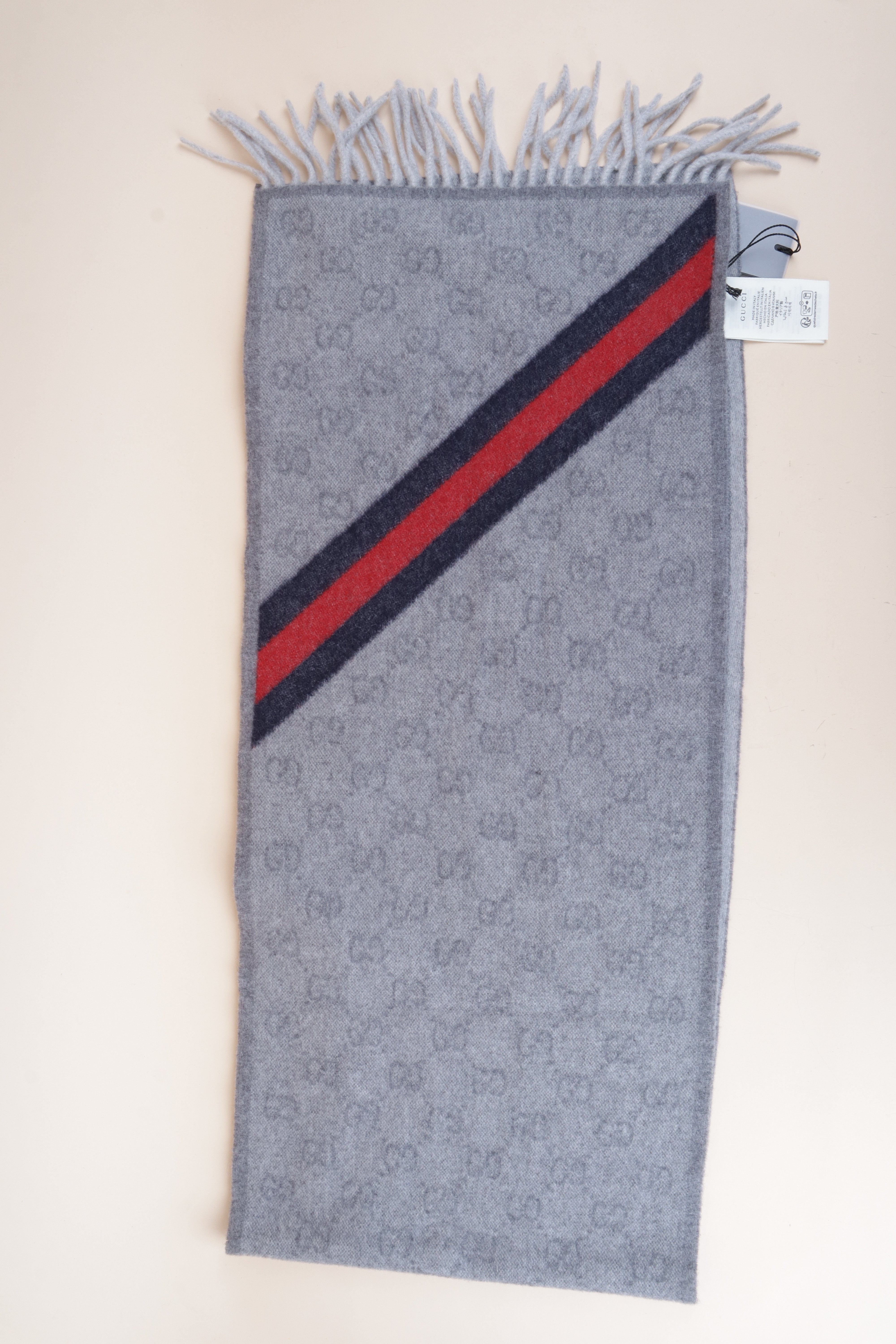 Gucci Bicolor Nikky Web Fringe Wool Scarf