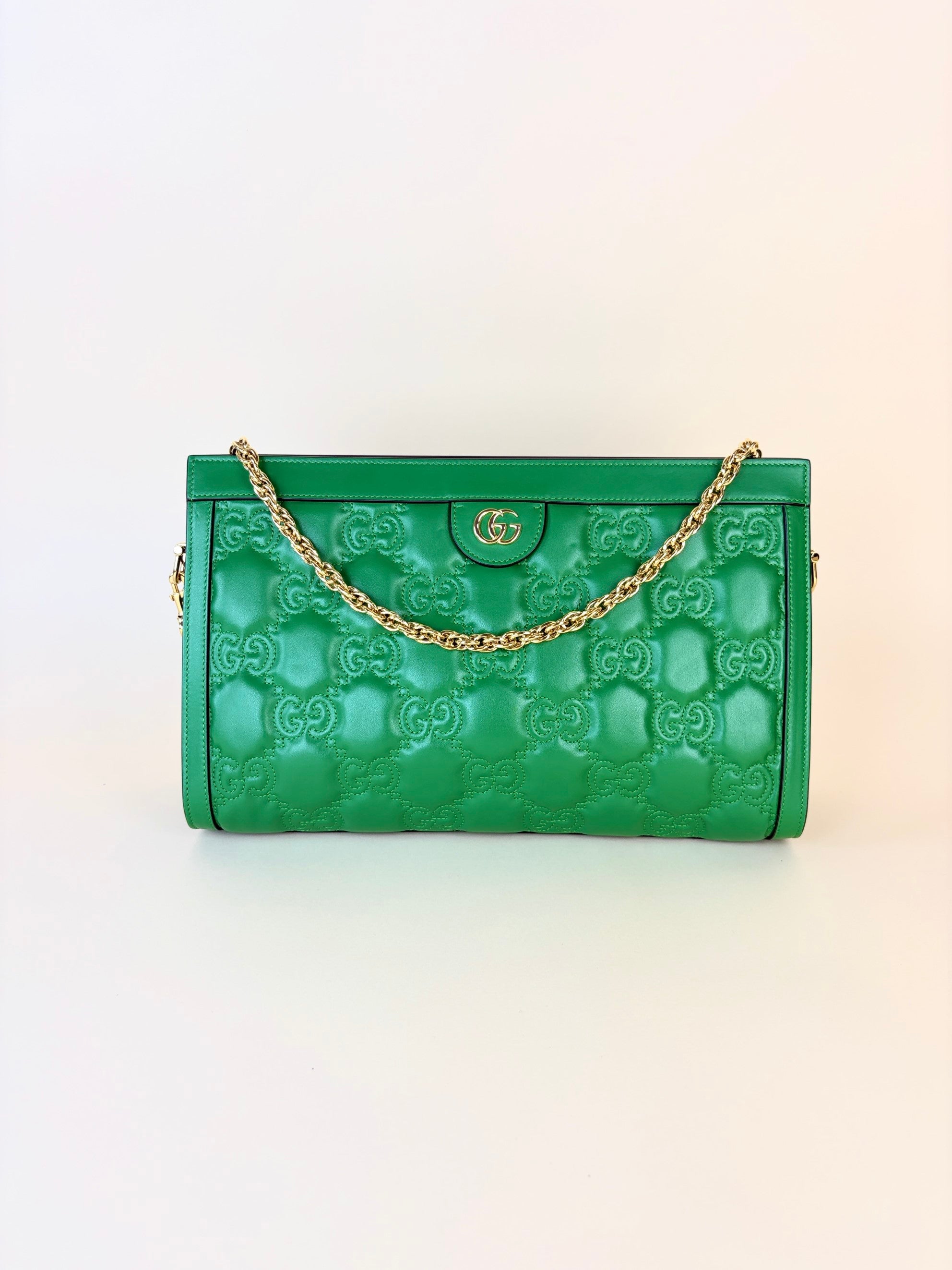 Gucci spring green natural calfskin gg matelassé large chain