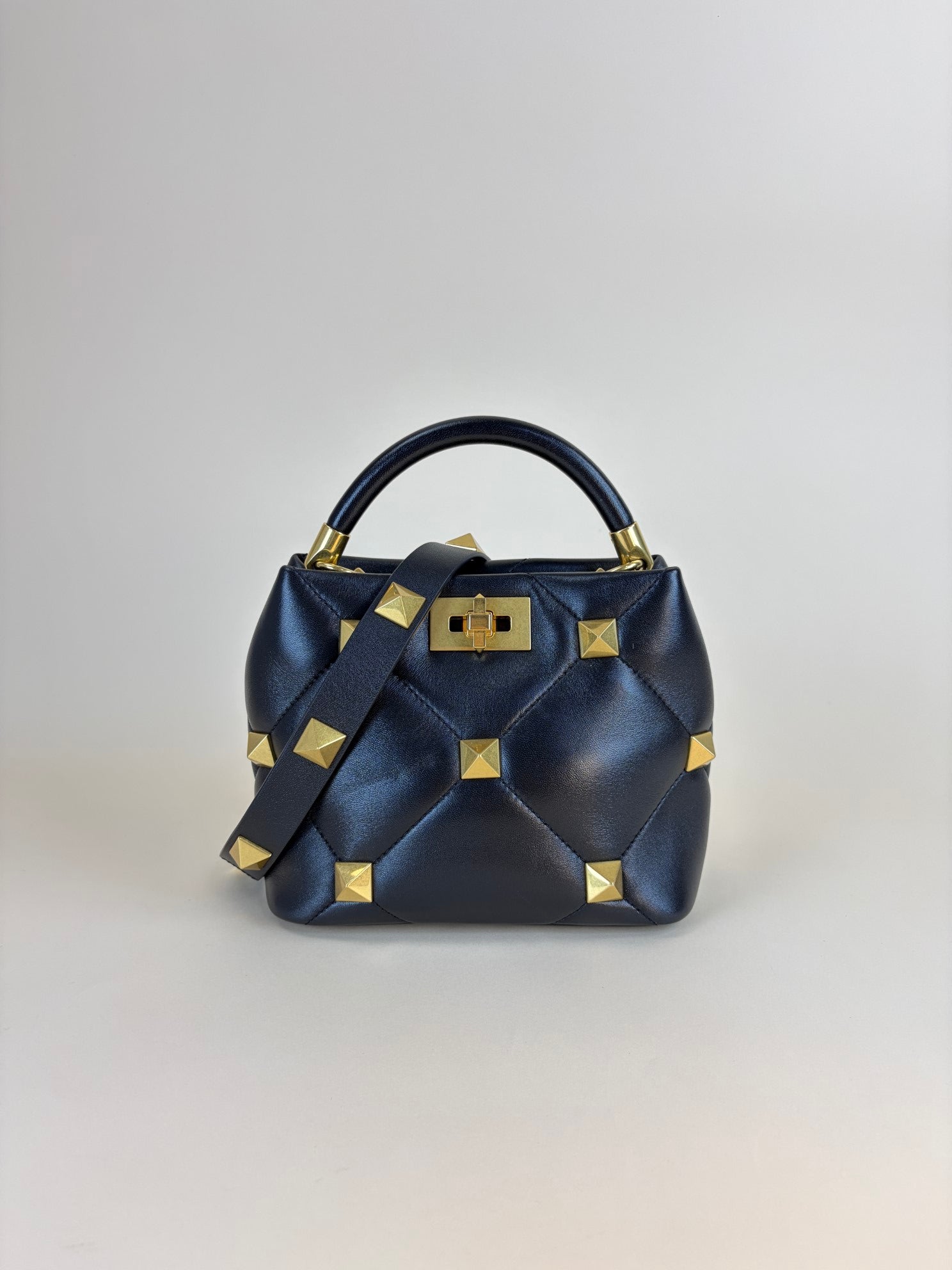 Valentino Black Roman Stud Small Top Handle Bag