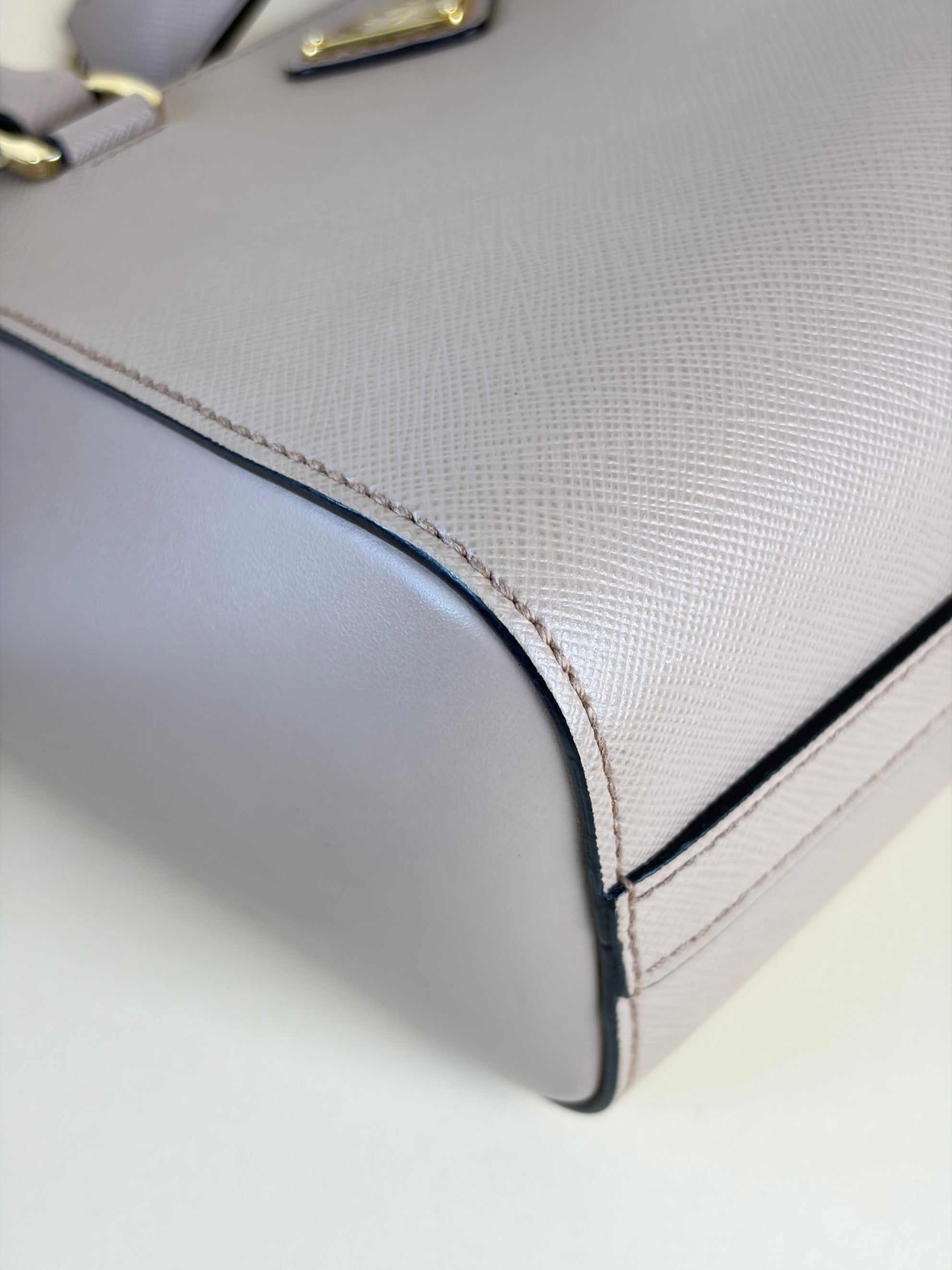 Prada saffanio soft calfskin mini zipped tote bag cipria