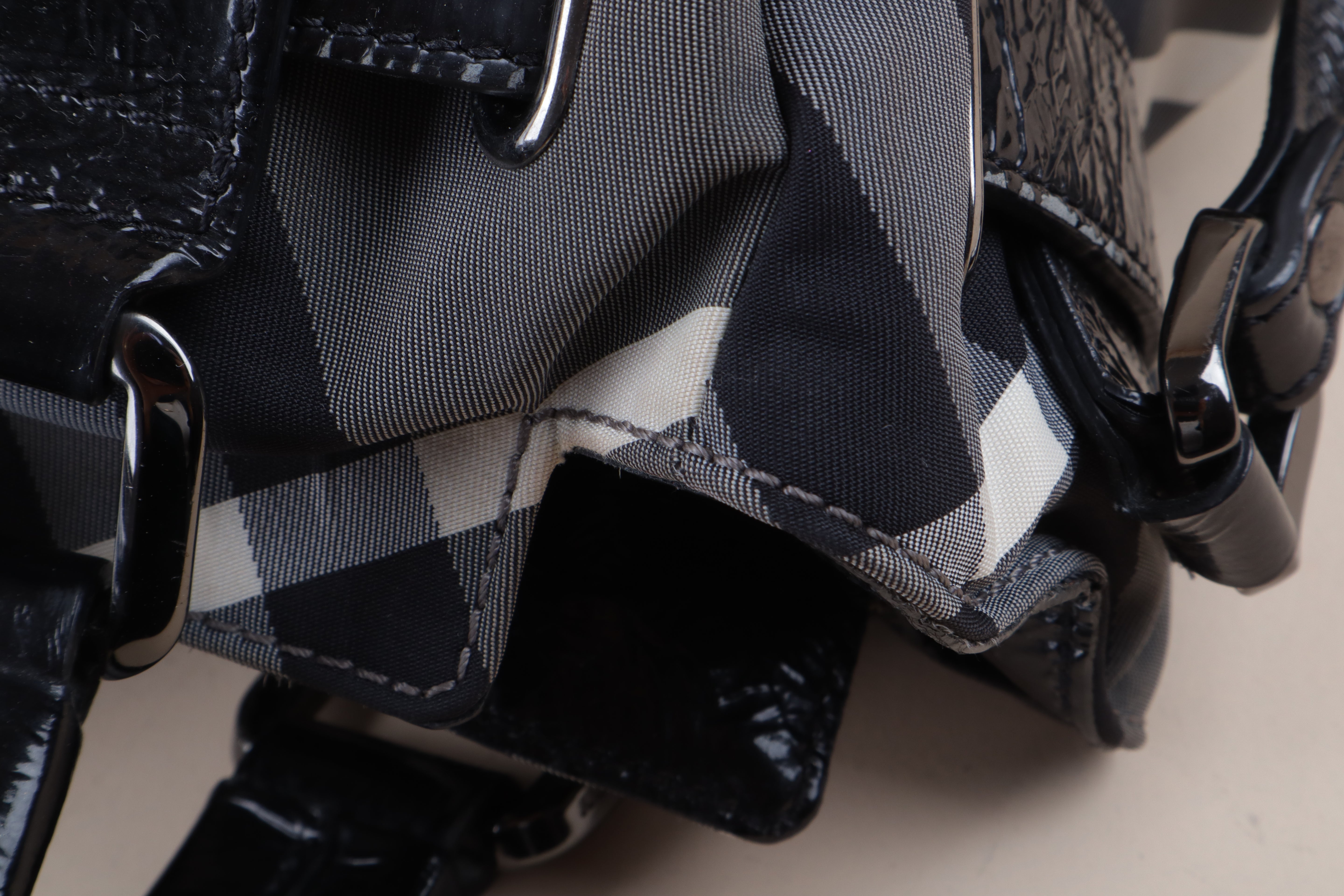 Burberry Bicolor Beat Check Nylon Shoulder Bag with Strap
