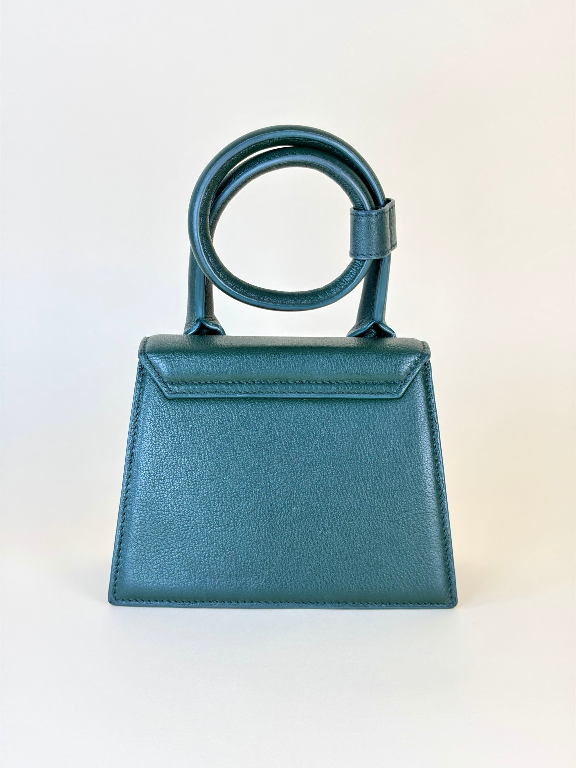 Jacquemus Dark Green soft grained leather the knot Chiquita coiled hand bag