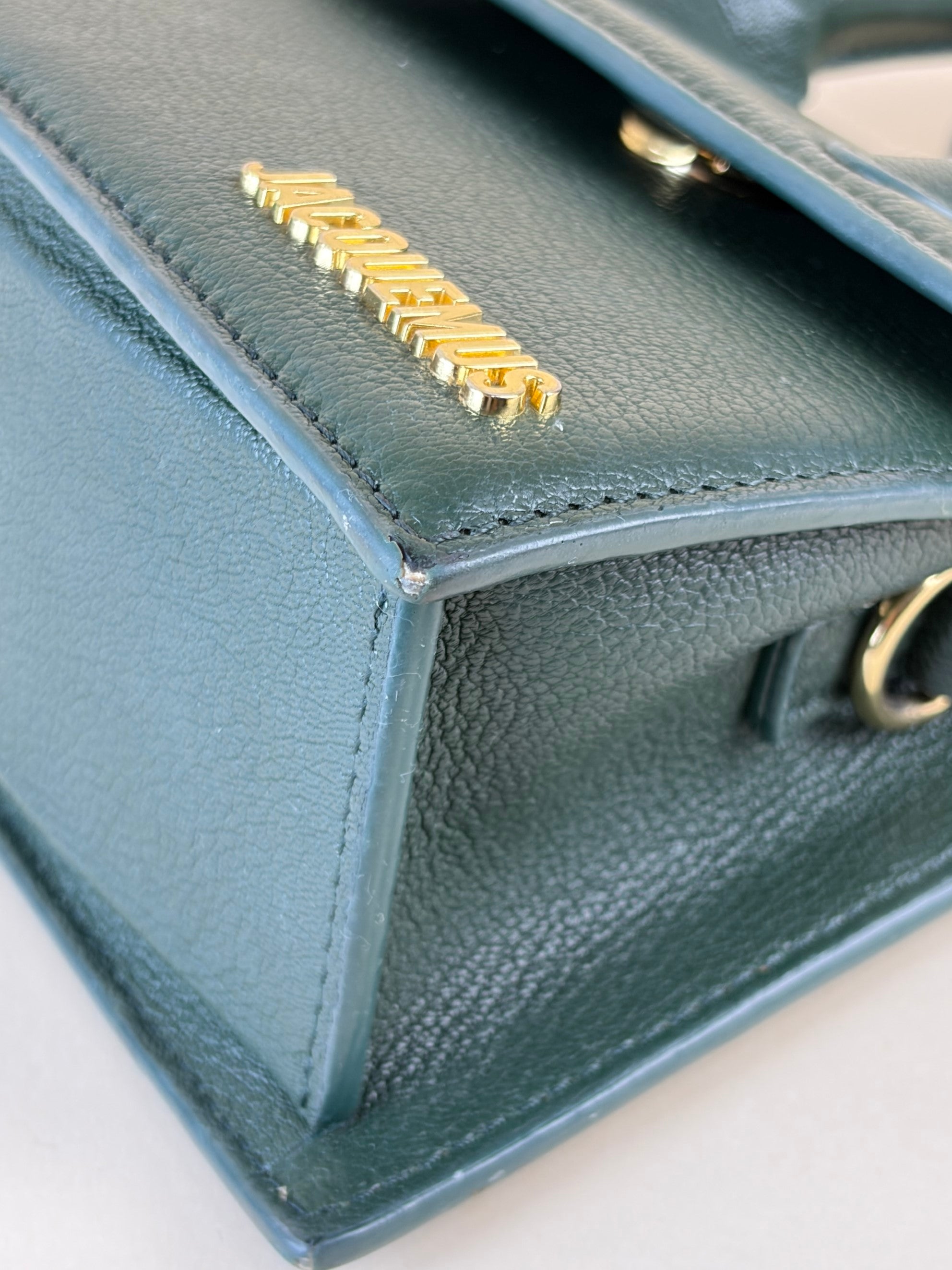 Jacquemus Dark Green soft grained leather the knot Chiquita coiled hand bag