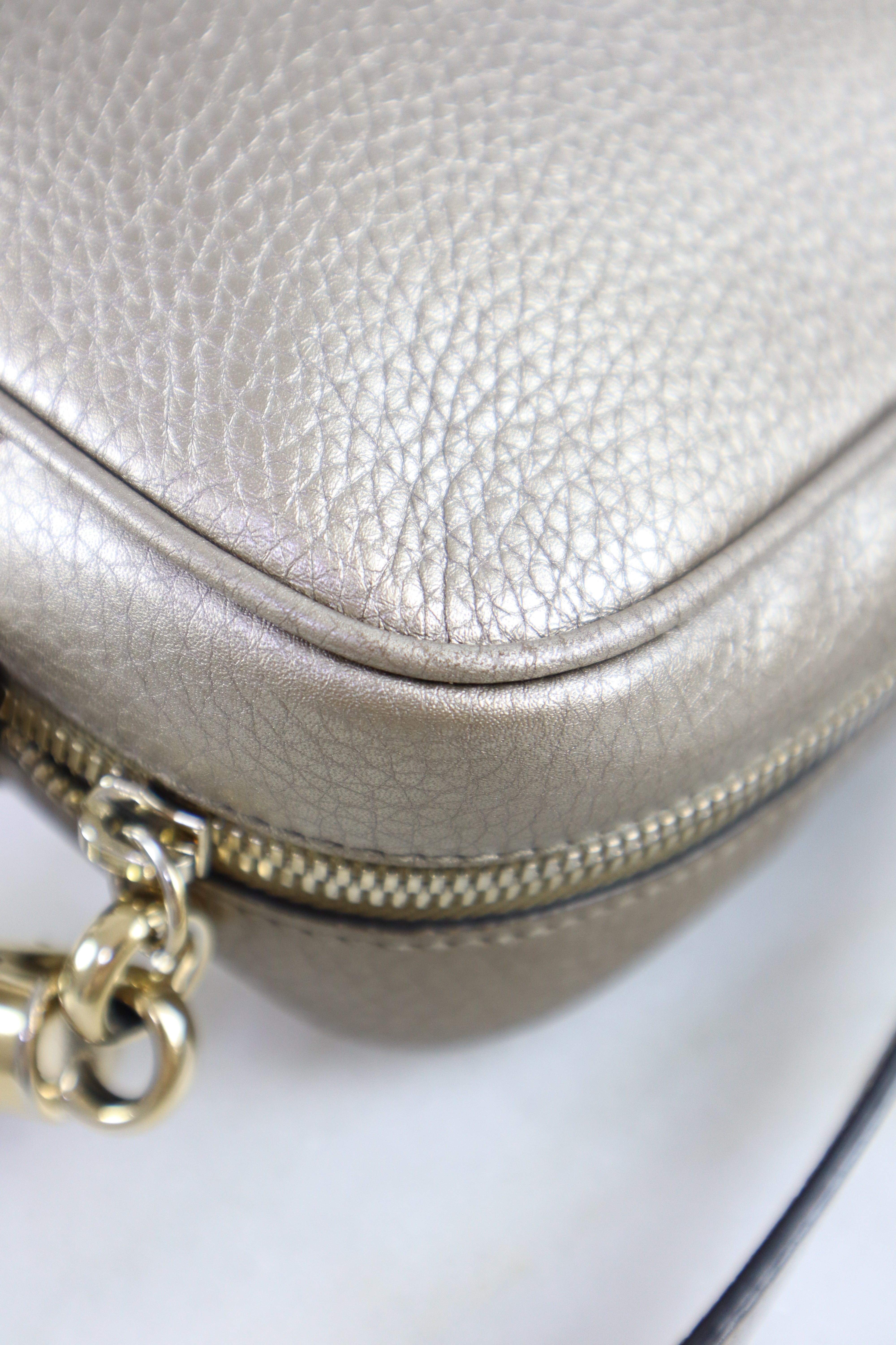 Gucci Metallic Gold Soho Camera Crossbody Bag