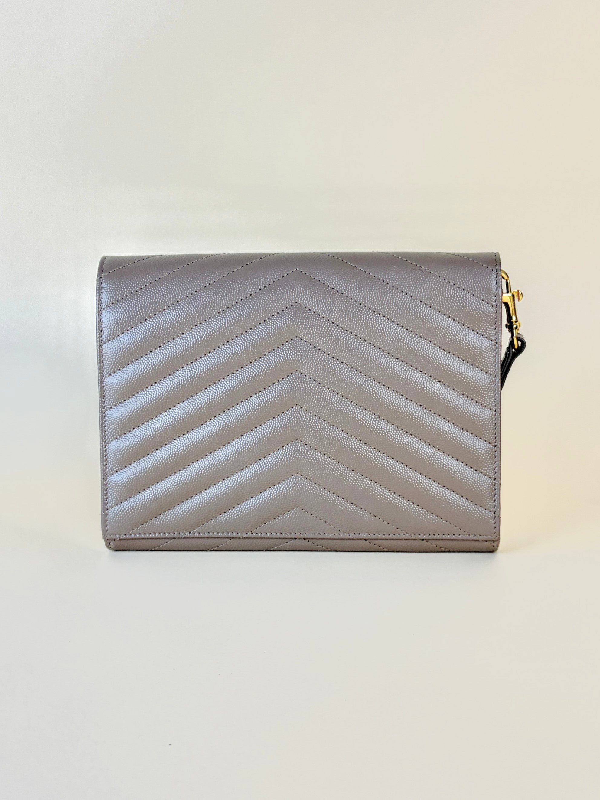 YSL Cassandre flap beige caviar pouch
