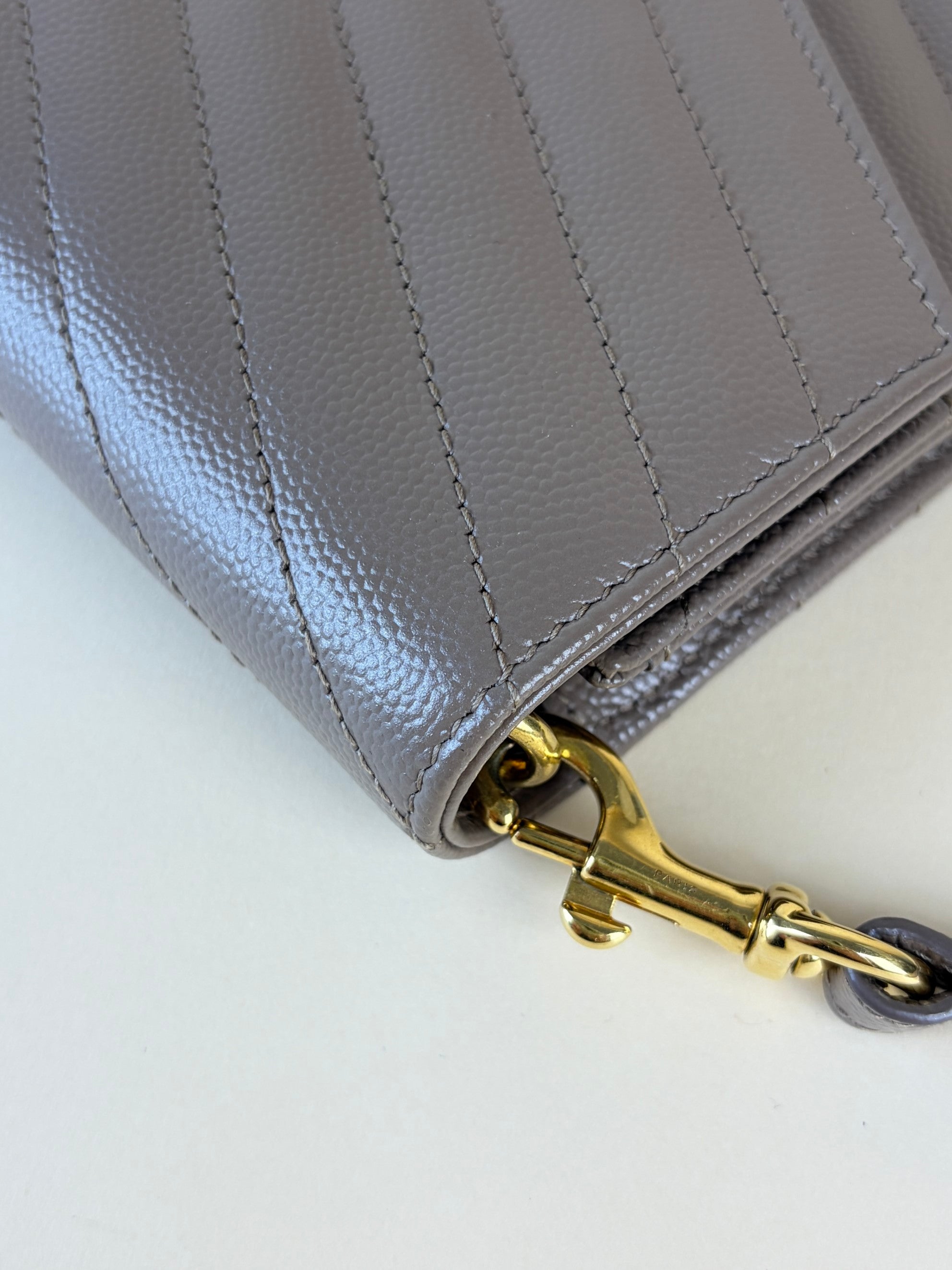 YSL Cassandre flap beige caviar pouch