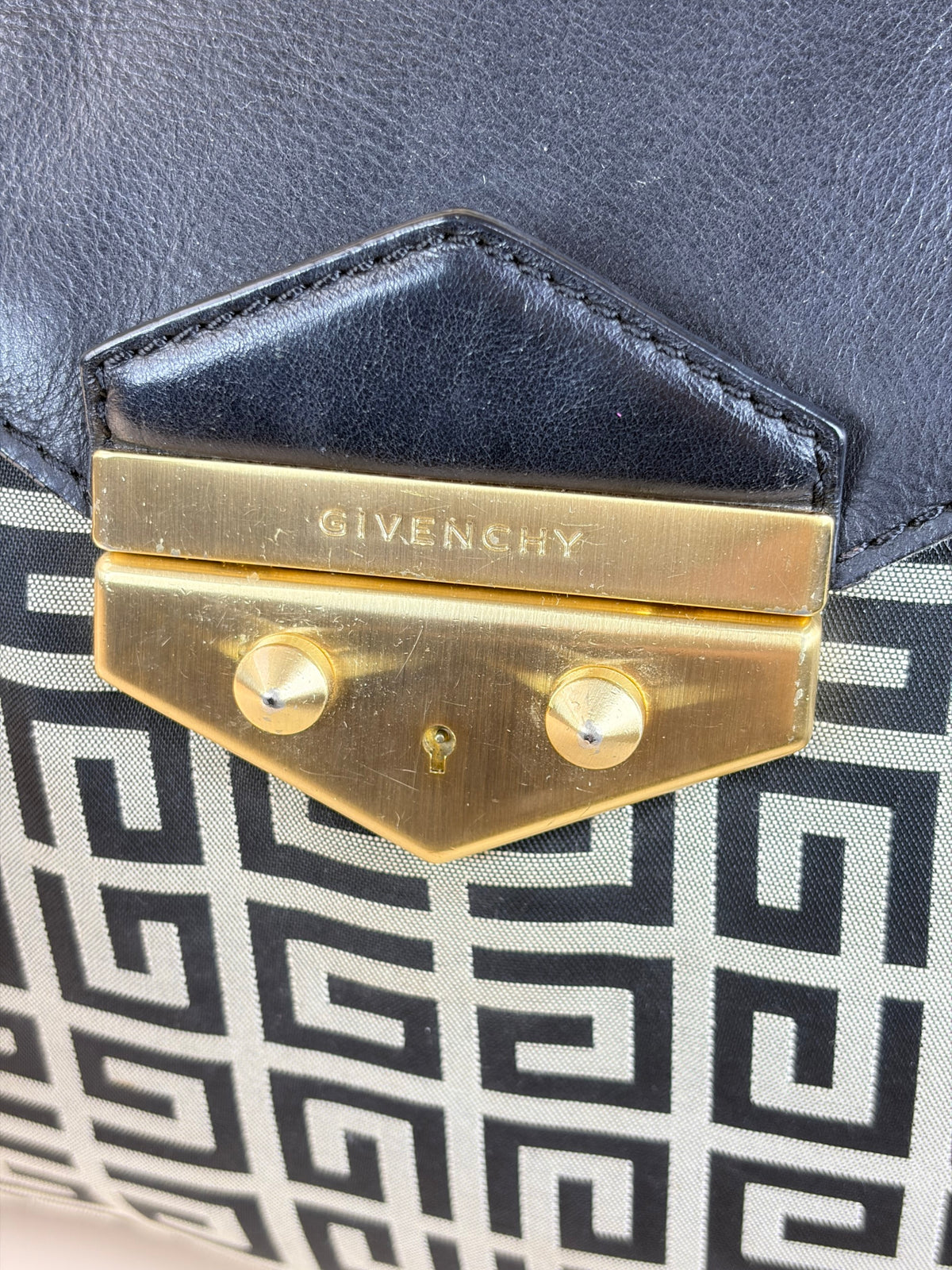 Givenchy black/white signature canvas and leather flap top
