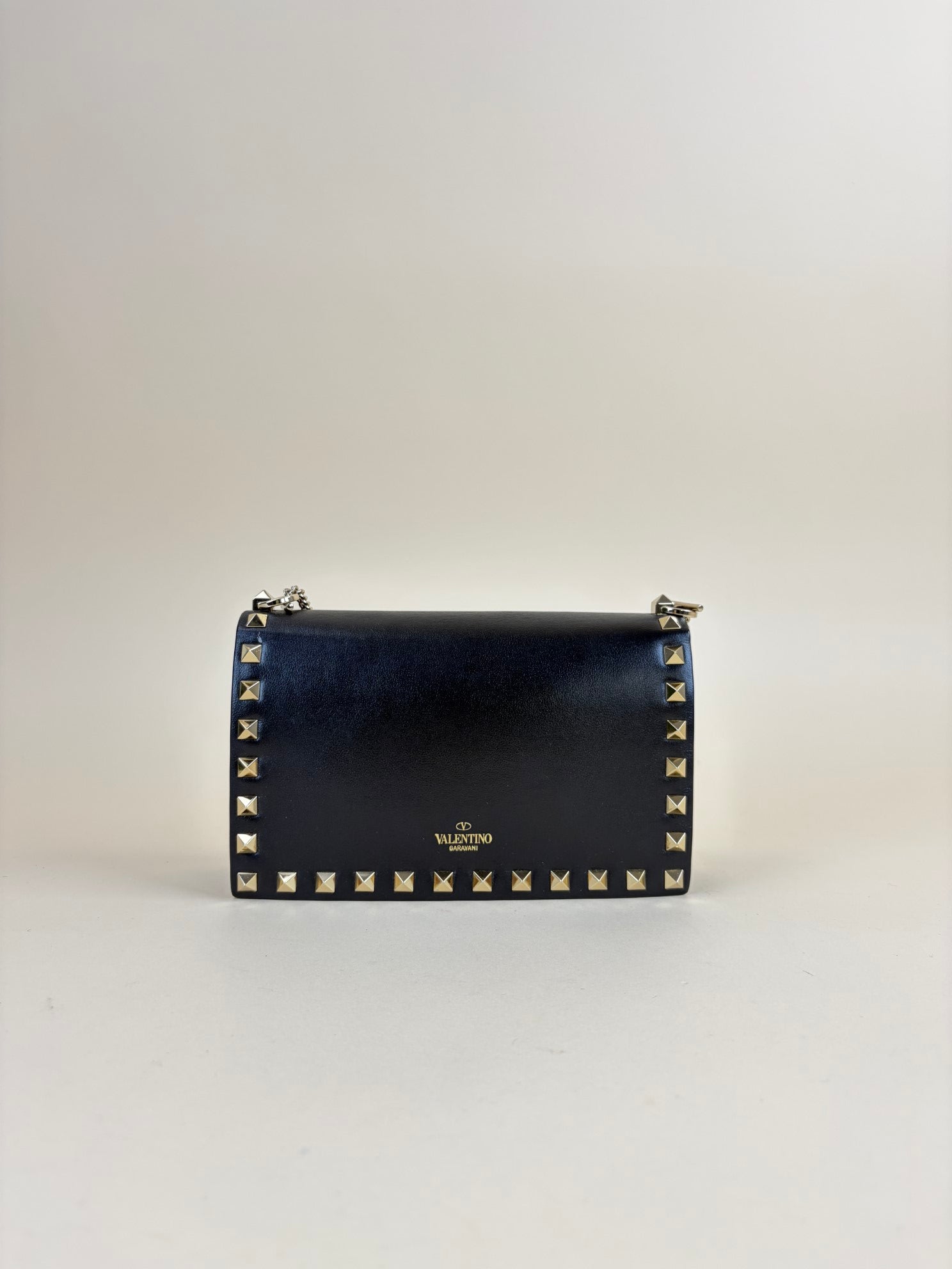 Valentino Black Rockstud Mini Wallet On Chain