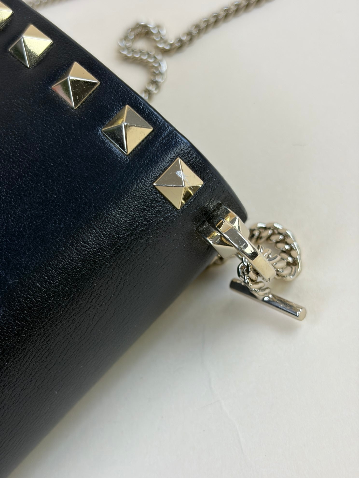 Valentino Black Rockstud Mini Wallet On Chain