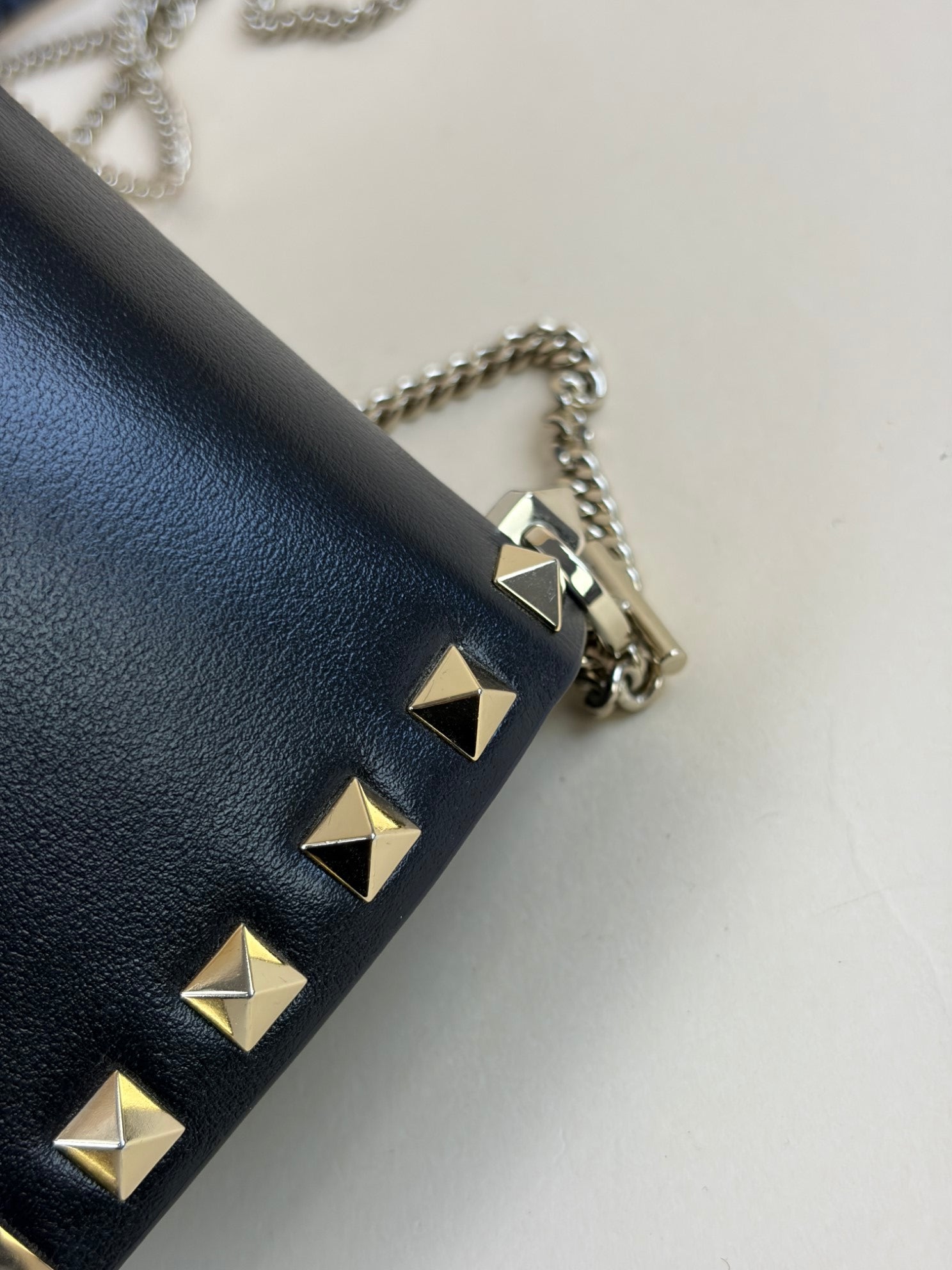 Valentino Black Rockstud Mini Wallet On Chain