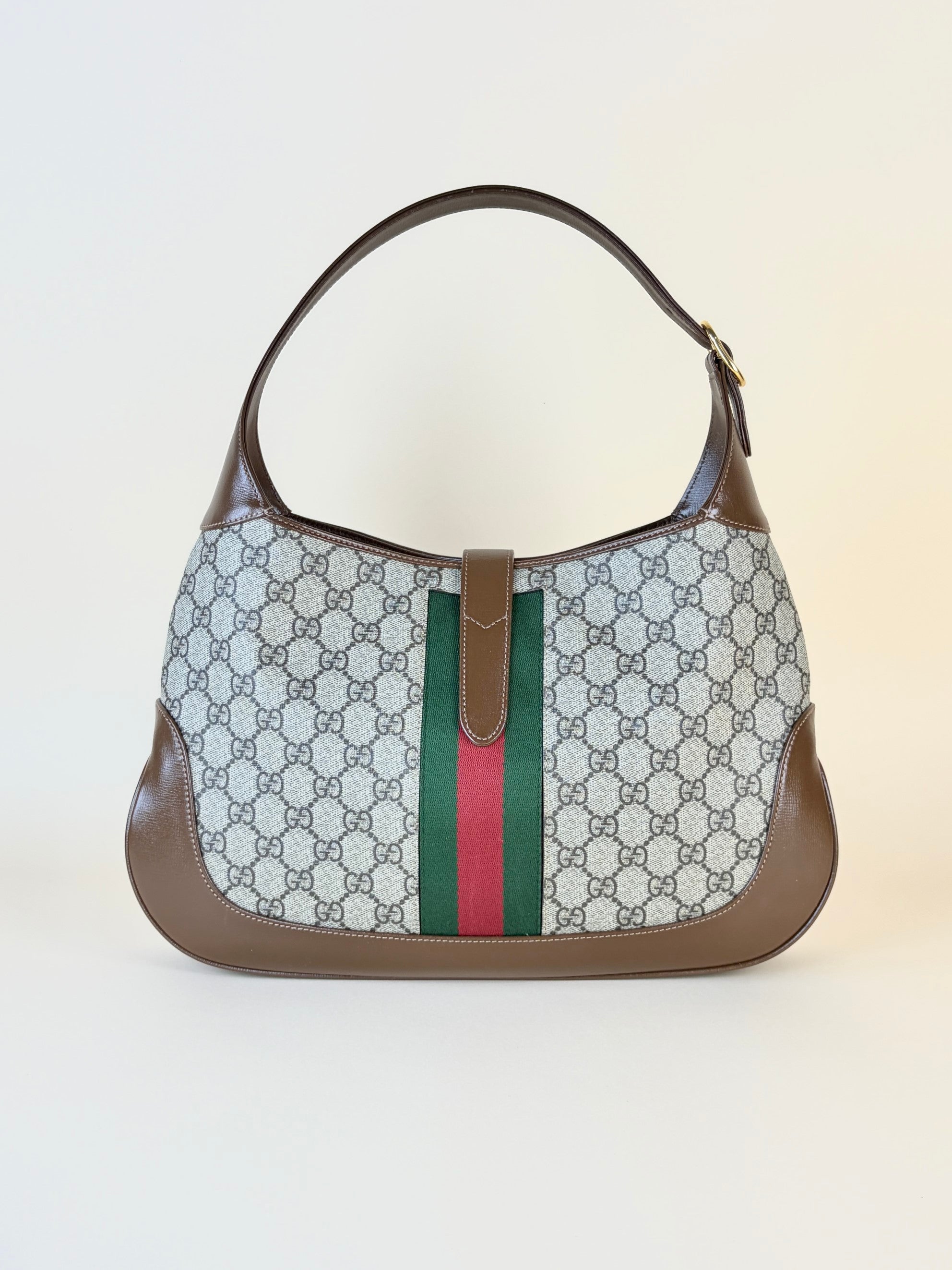 Gucci brown calfskin gg supreme monogram canvas Jackie medium hobo bag
