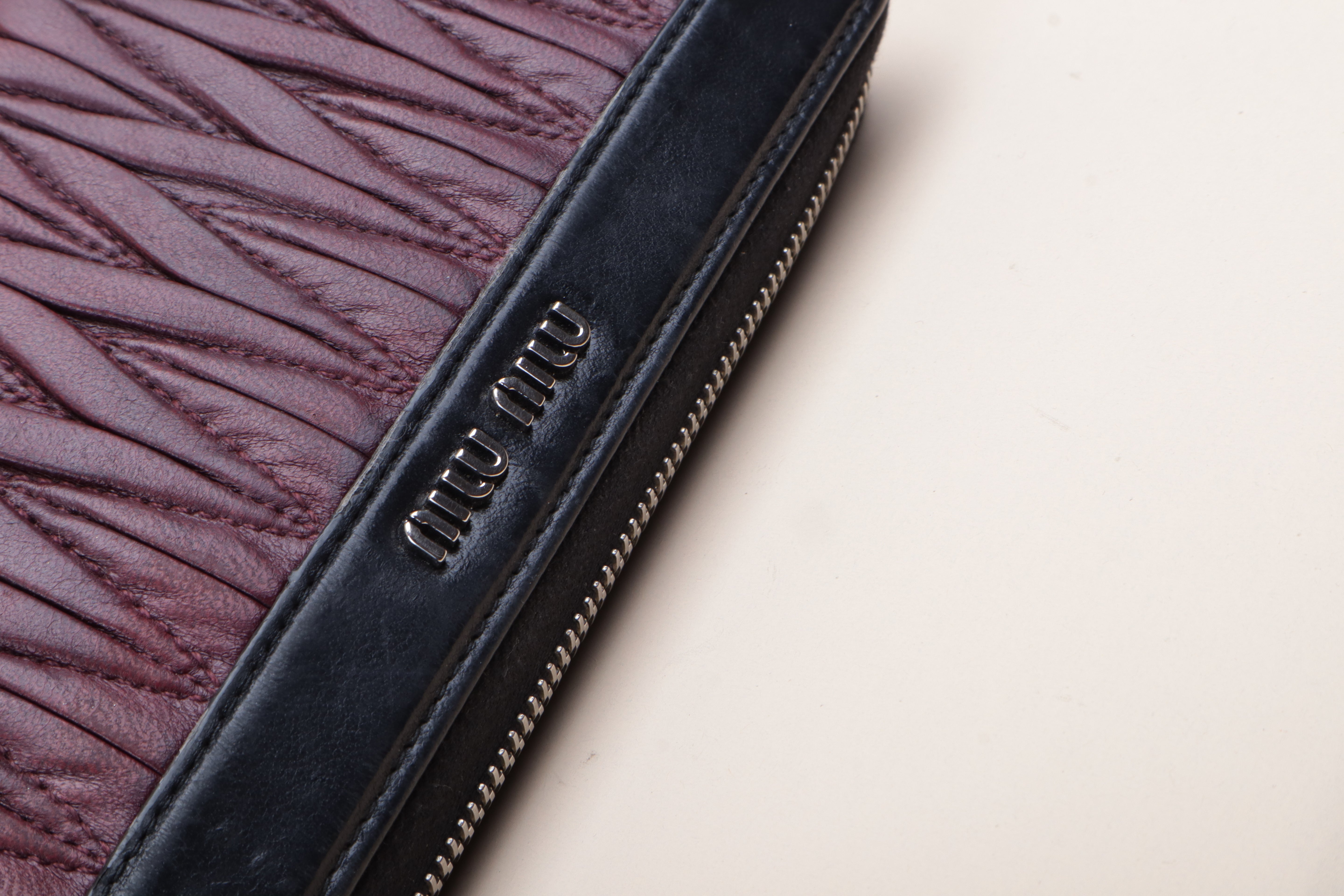 MIU MIU black and burgundy Matelassé Zip around