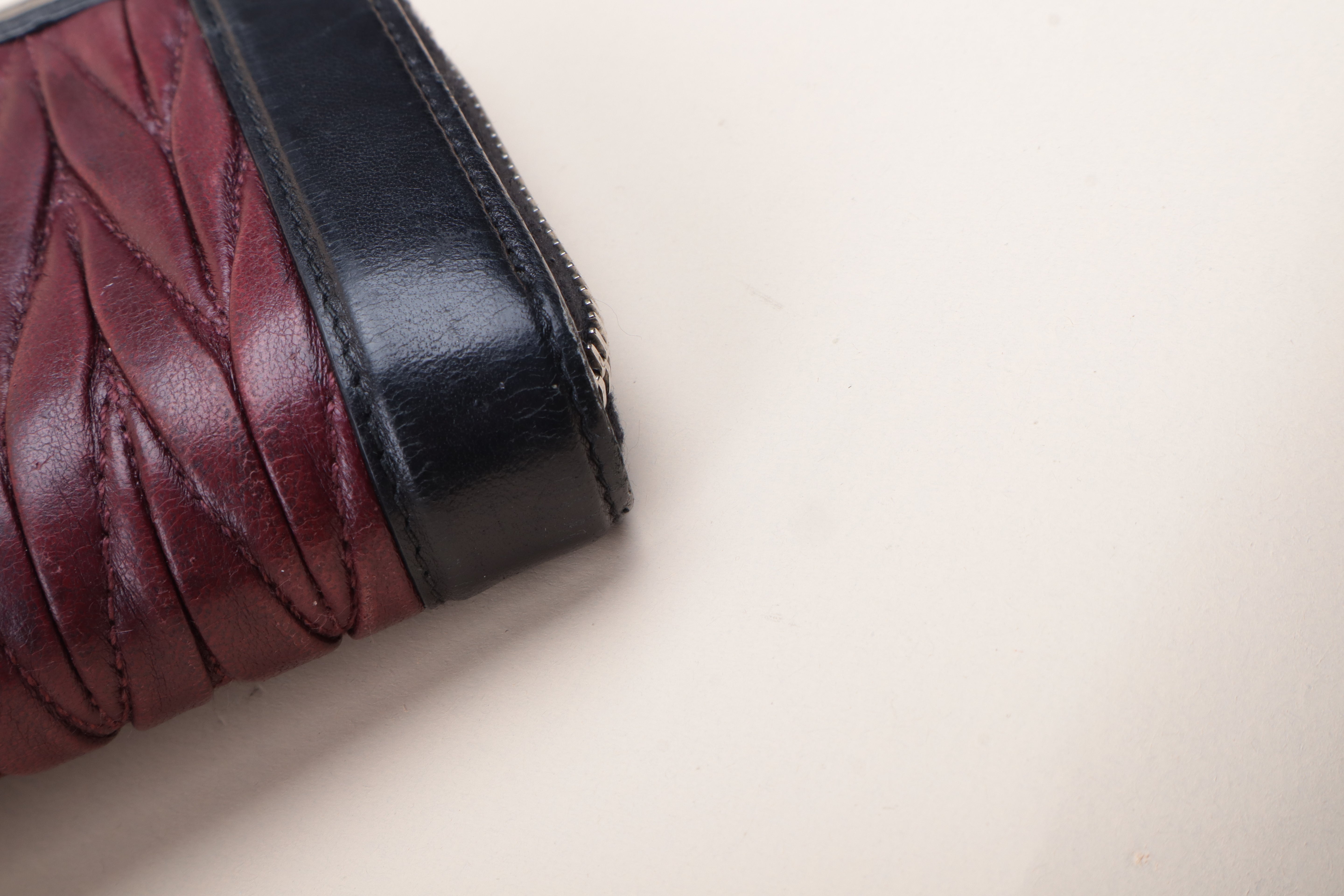 MIU MIU black and burgundy Matelassé Zip around