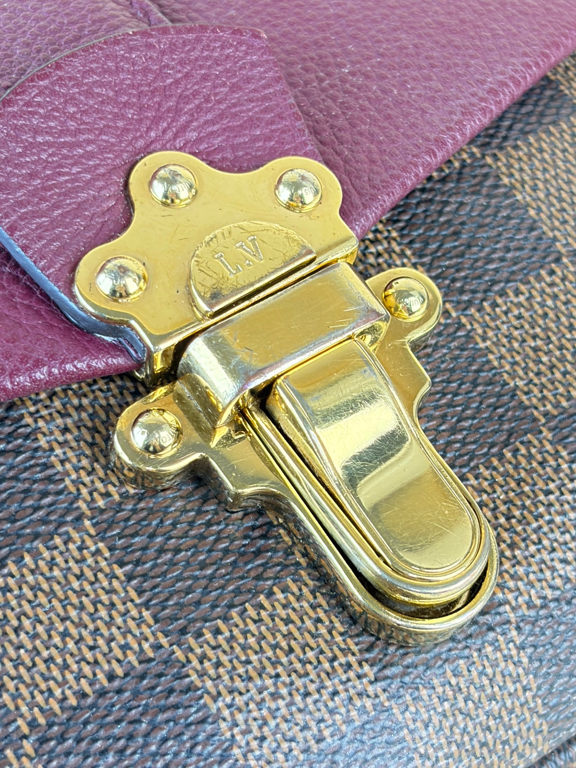 louis Vuitton raisin calfskin Damier ebene canvas clapton cross body bag