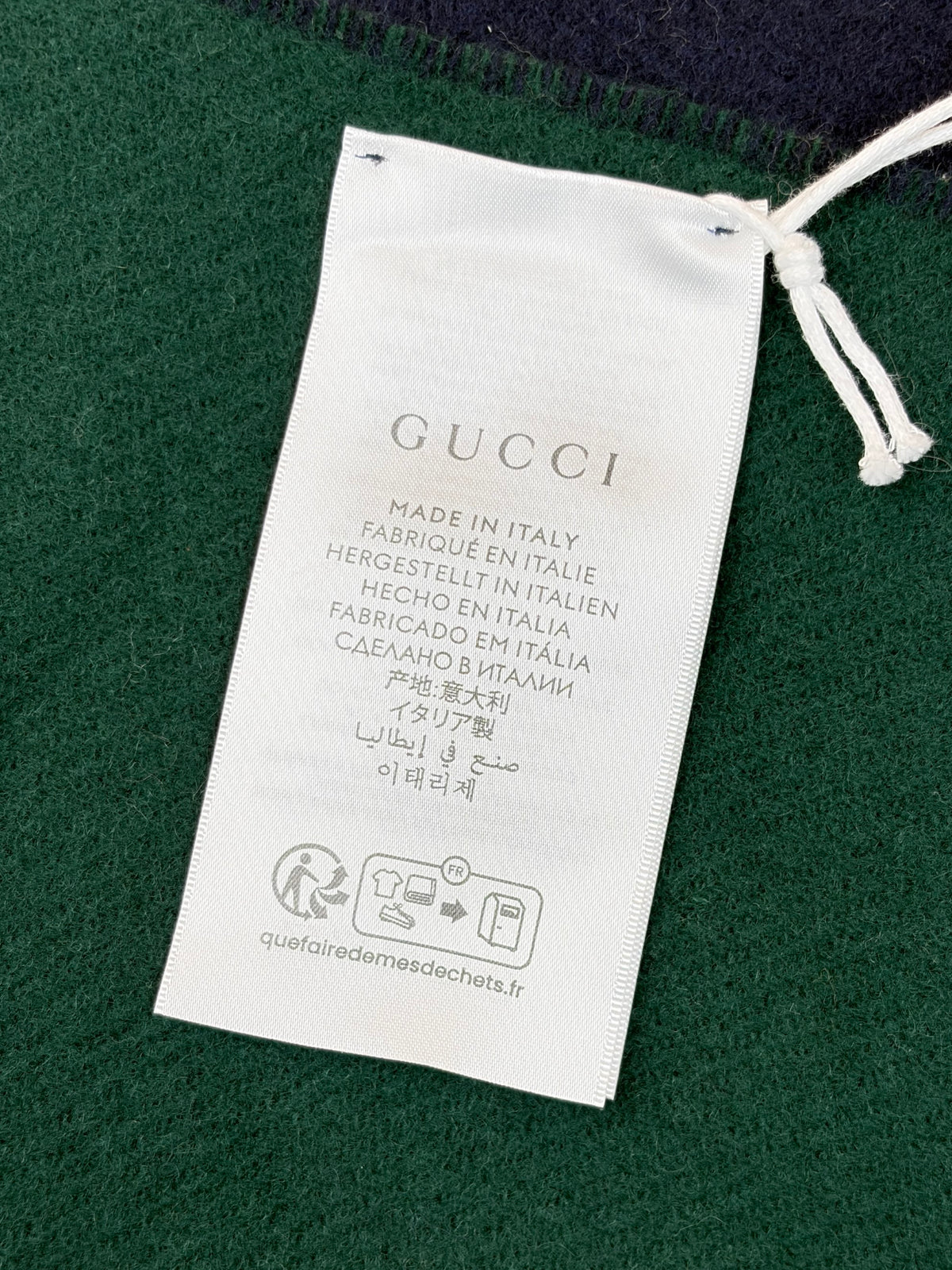 Gucci script in blue/green wool cashmere scarf
