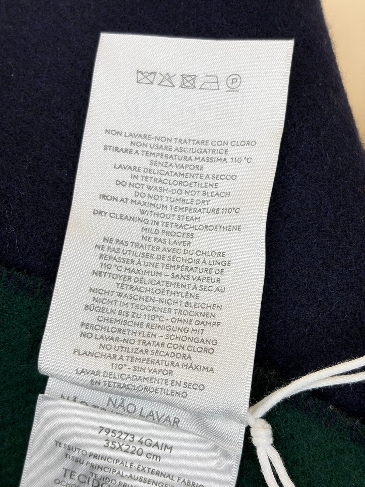 Gucci script in blue/green wool cashmere scarf