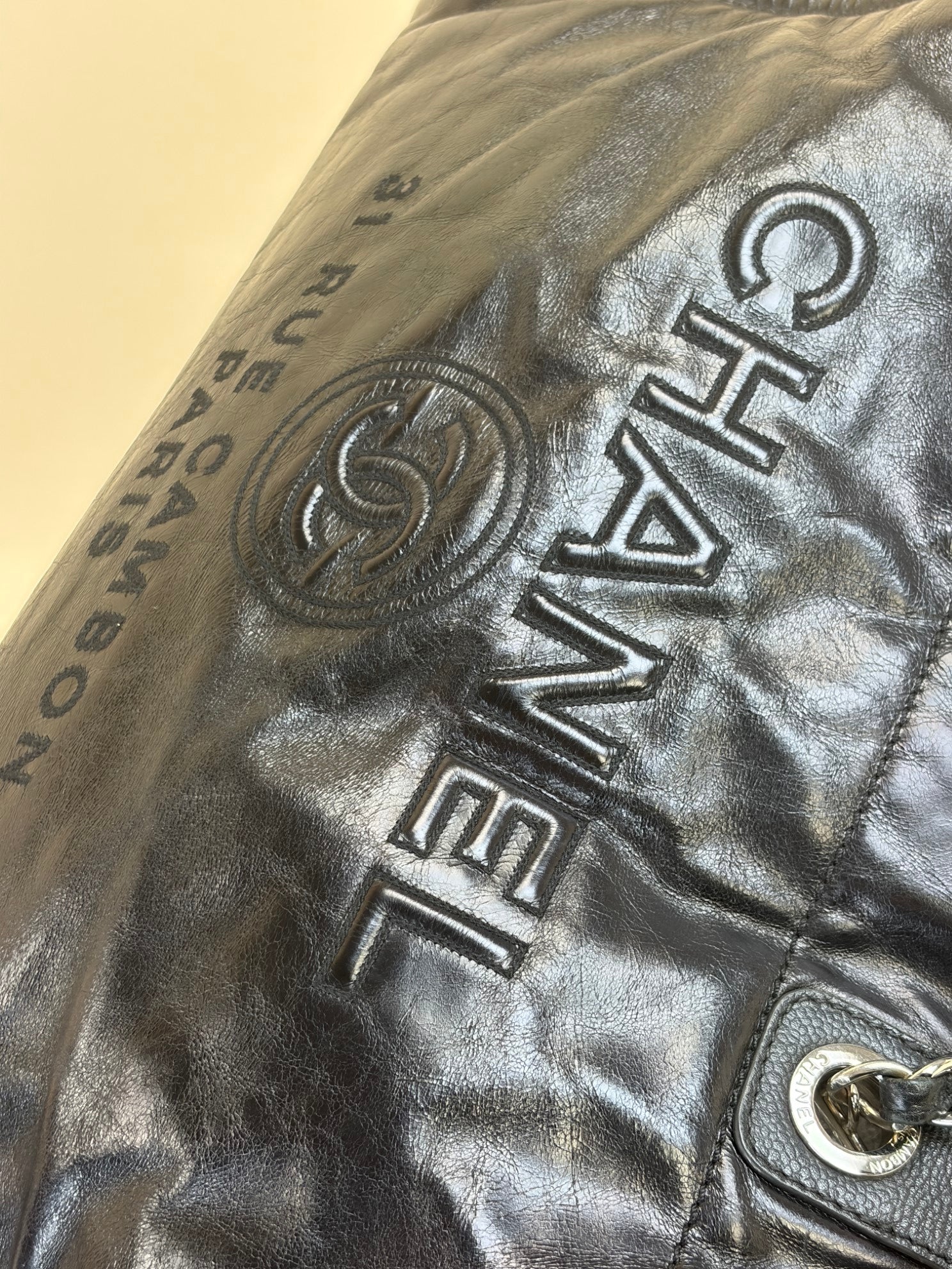 Chanel glazed calfskin medium black Deauville tote shoulder bag