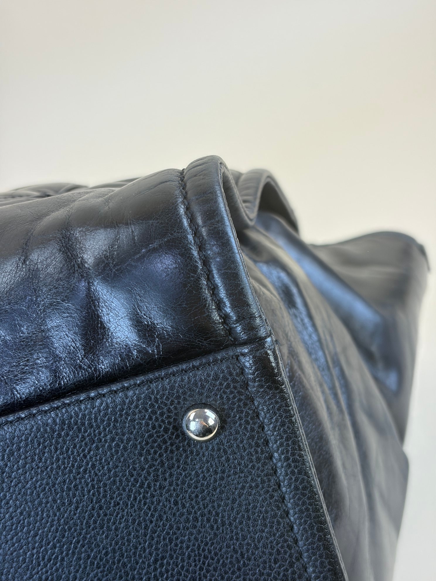 Chanel glazed calfskin medium black Deauville tote shoulder bag