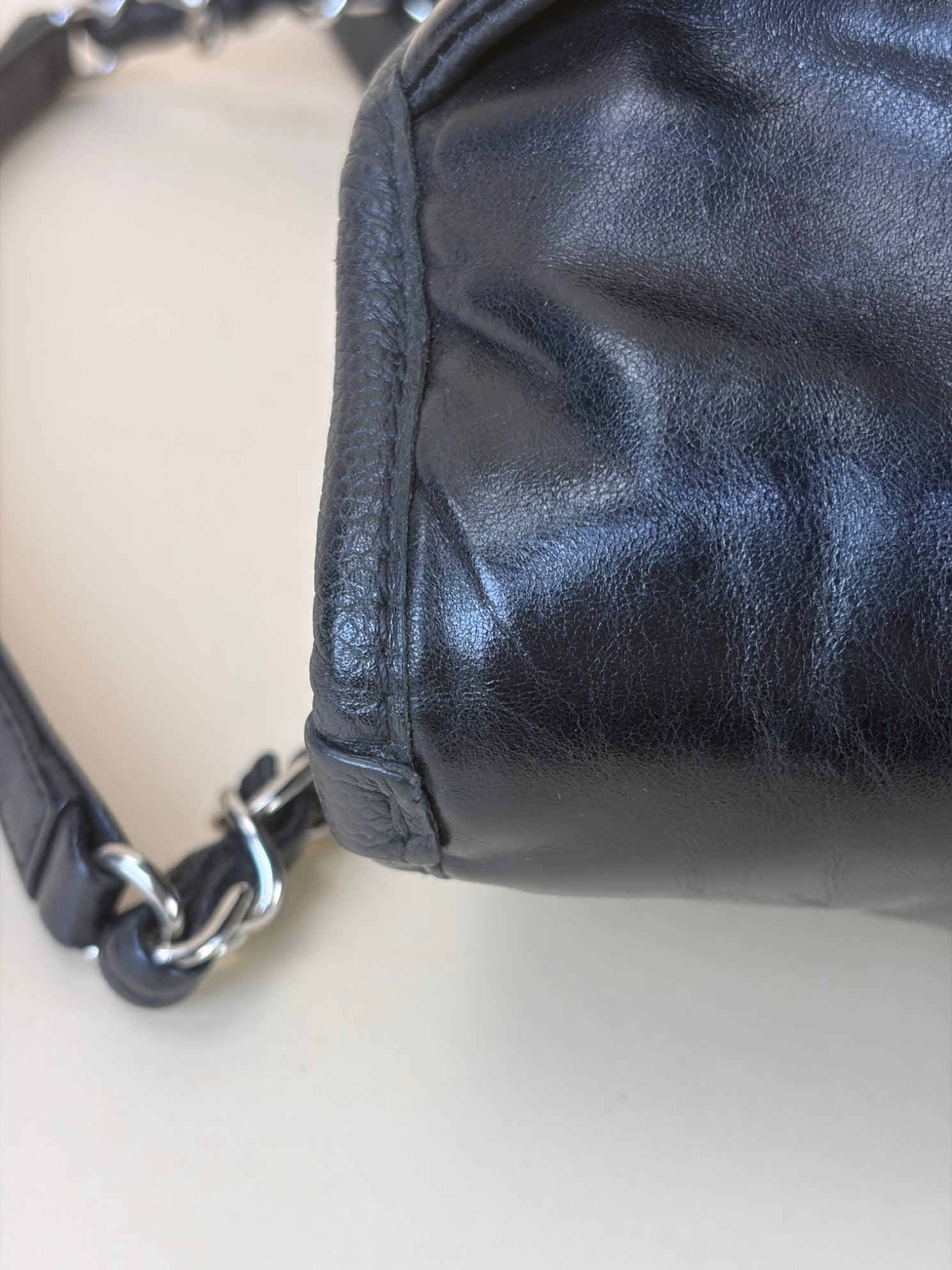 Chanel glazed calfskin medium black Deauville tote shoulder bag