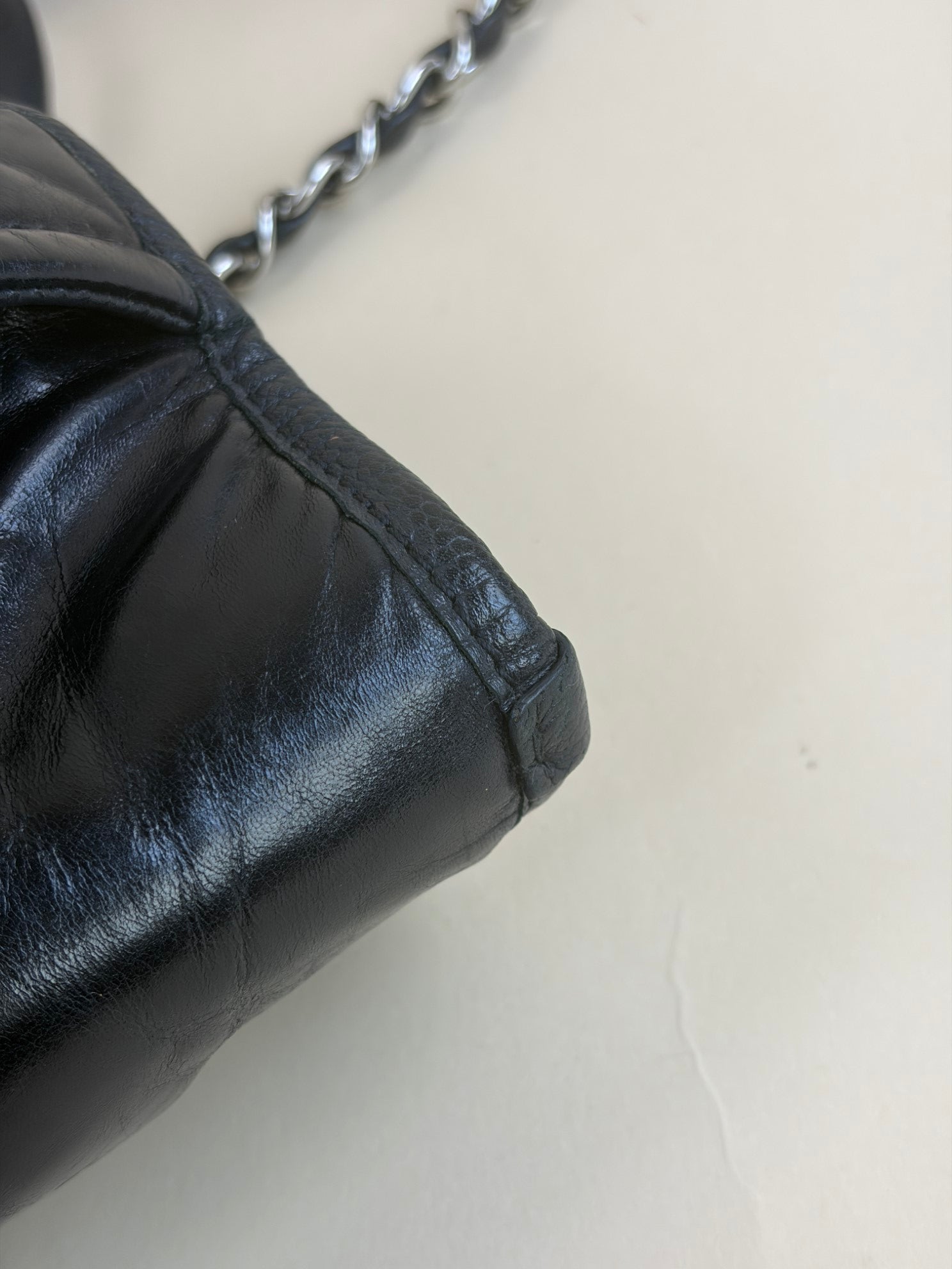 Chanel glazed calfskin medium black Deauville tote shoulder bag