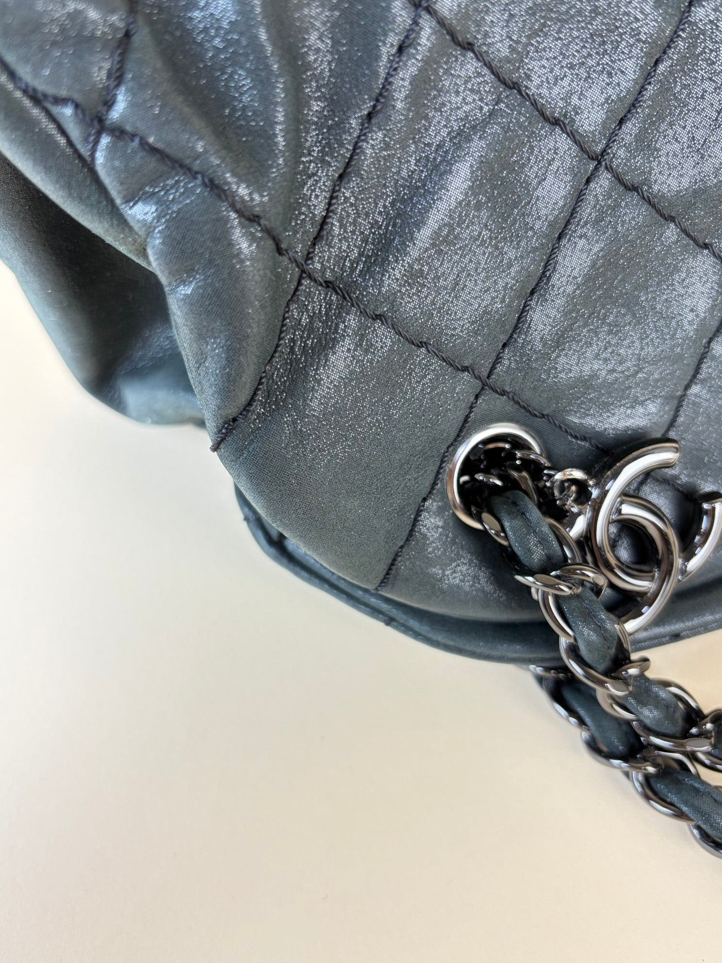 Chanel black iridescent quilted calfskin leather just mademoiselle bowler bag
