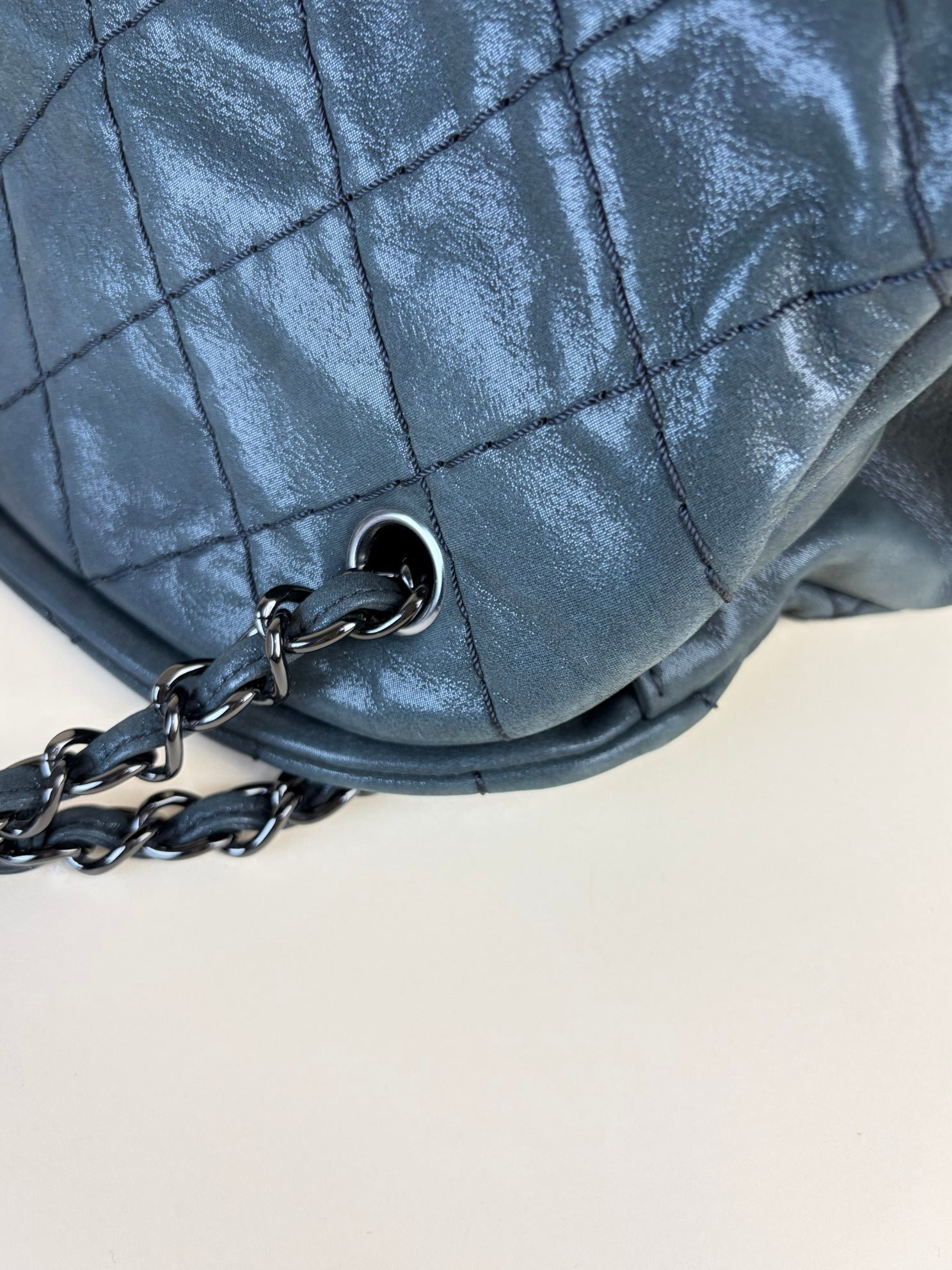 Chanel black iridescent quilted calfskin leather just mademoiselle bowler bag