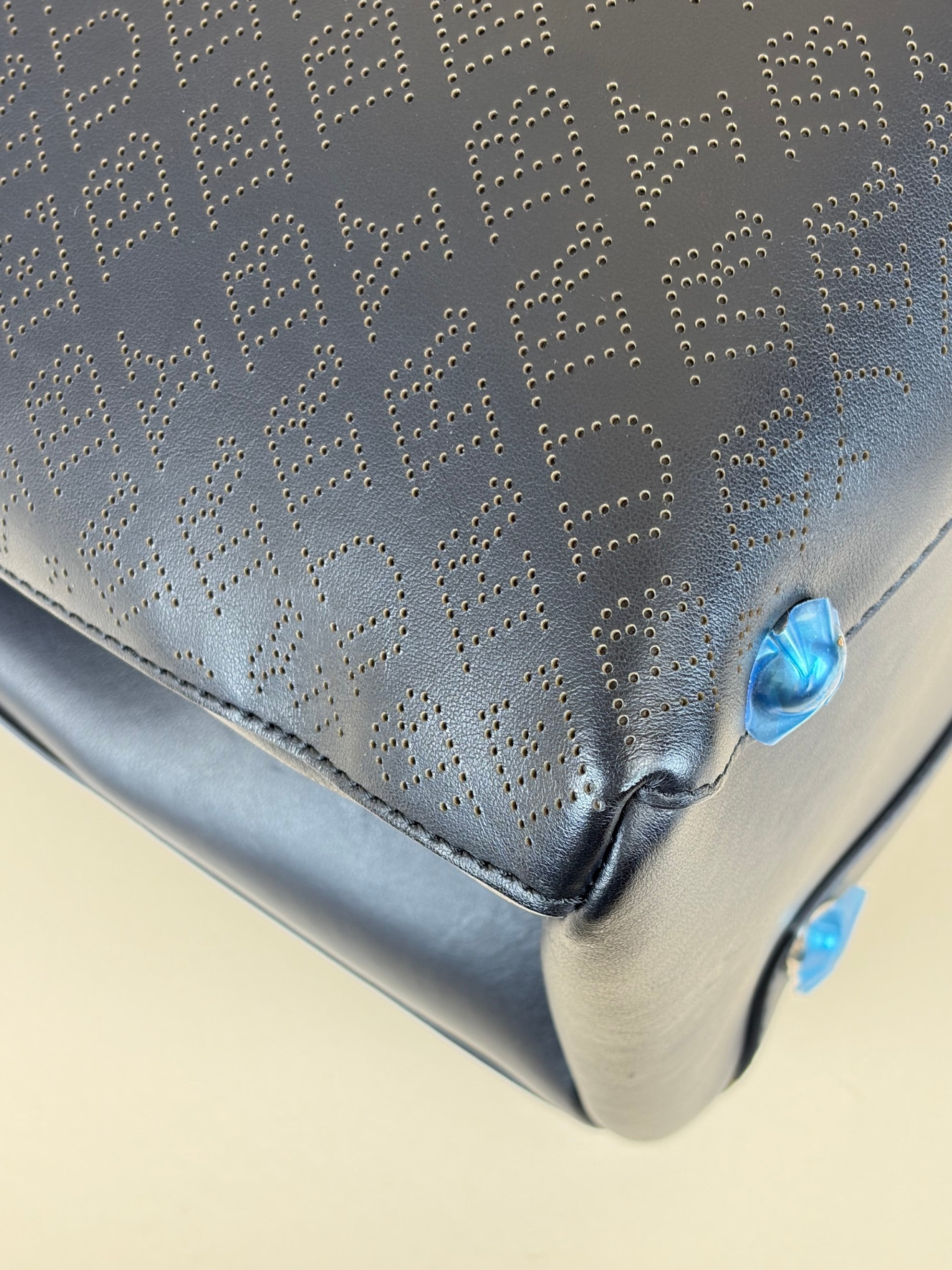 Burberry Black perforated leather logo banner medium tote bag
