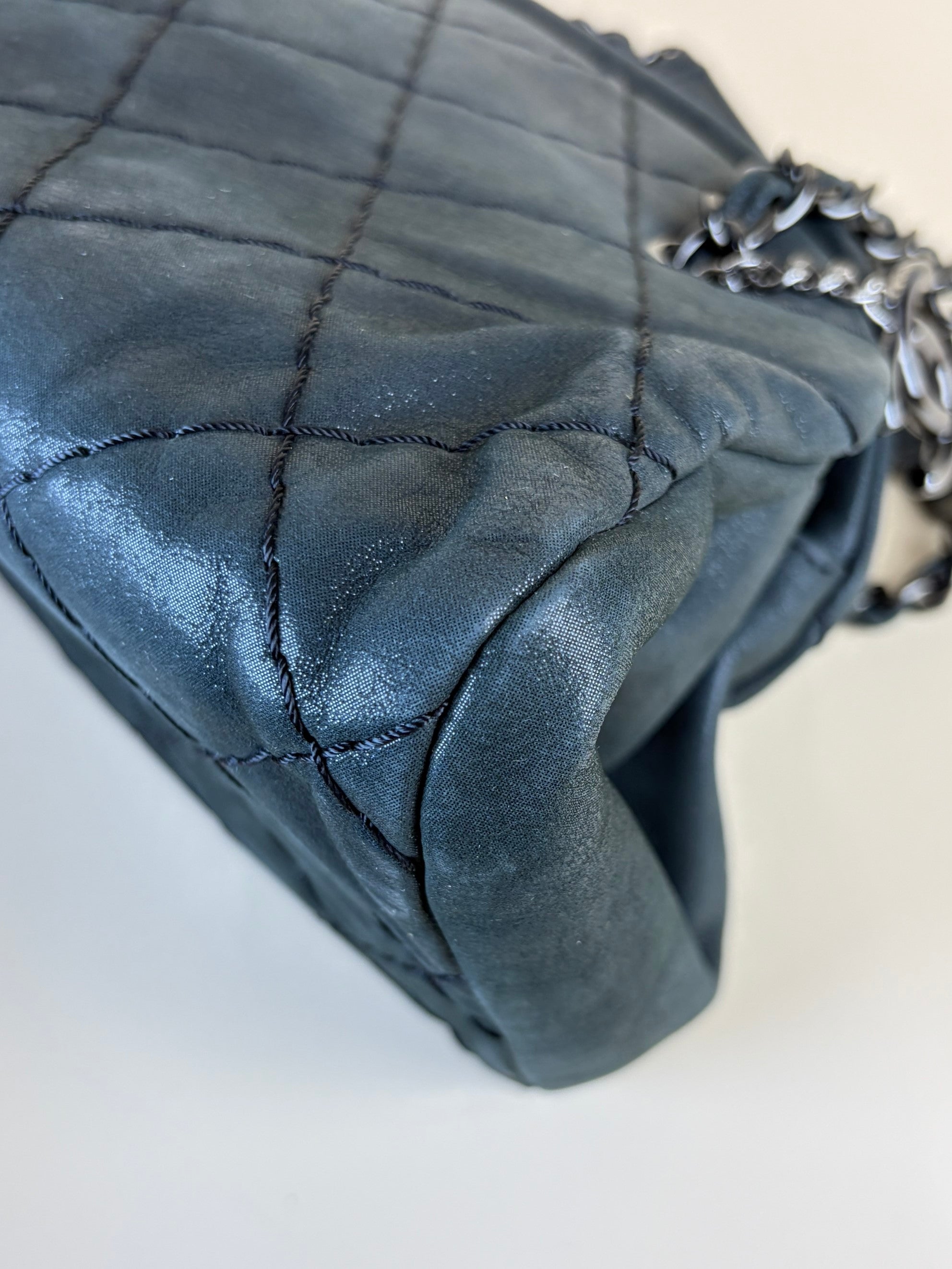 Chanel black iridescent quilted calfskin leather just mademoiselle bowler bag